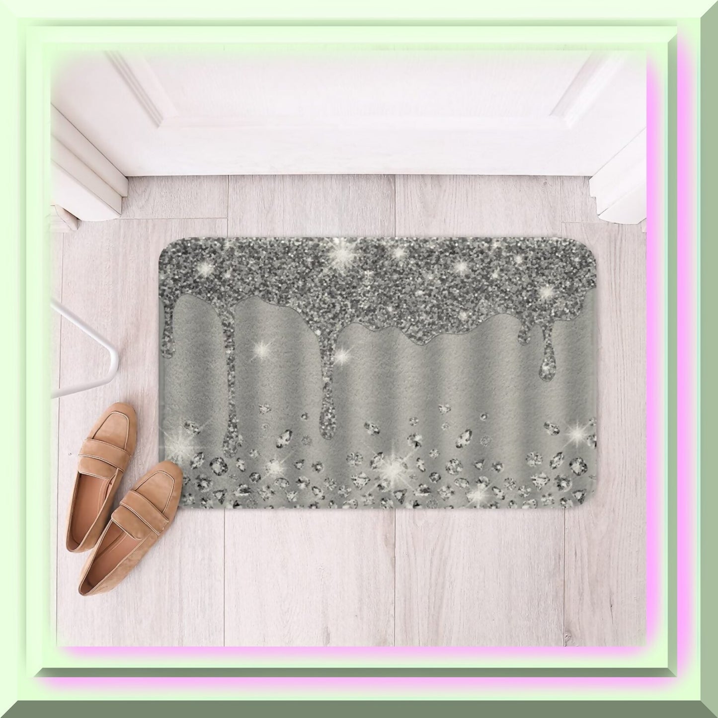 Silver Glitter Print Non Slip Bath Mat 16"x24"