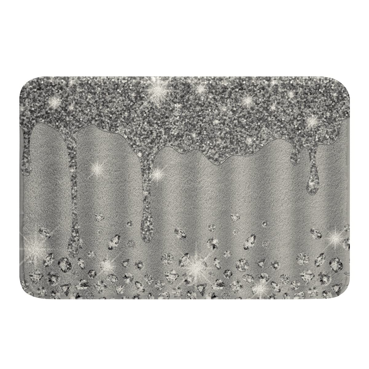 Silver Glitter Print Non Slip Bath Mat 16"x24"