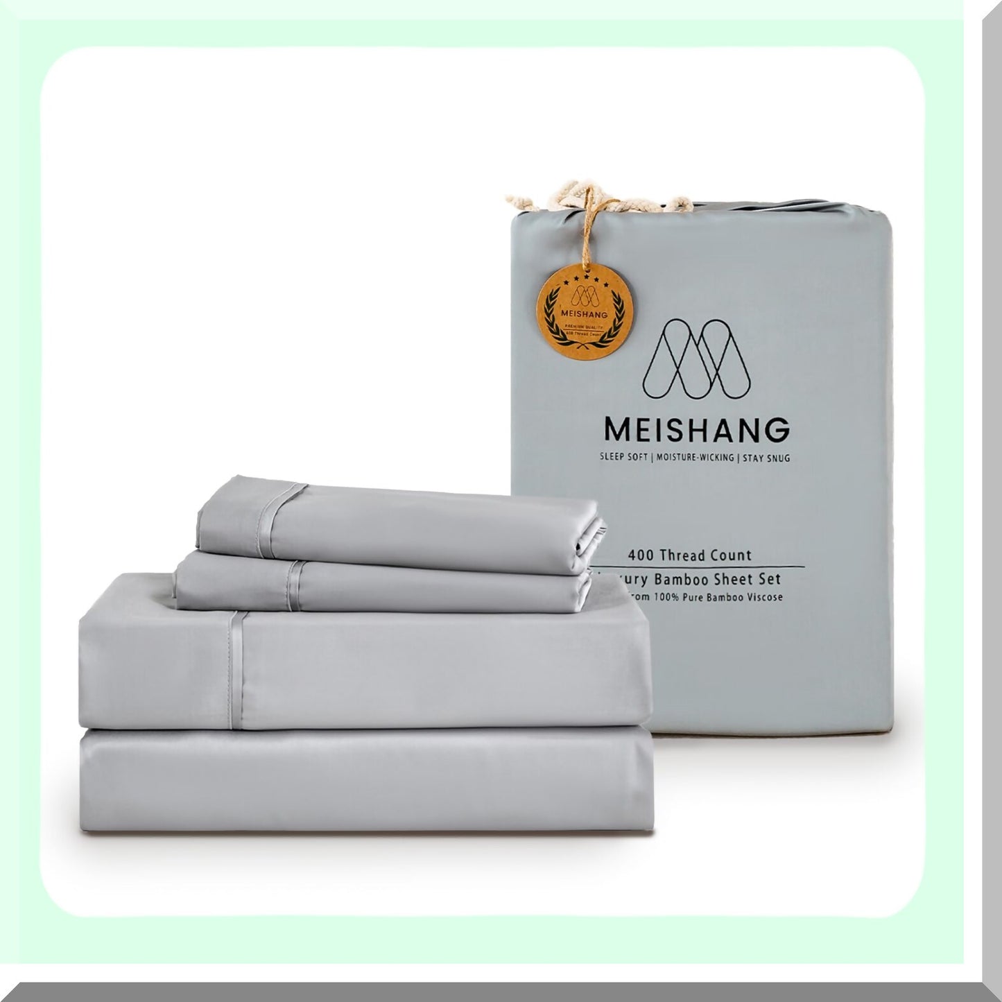 CoolBamboo Cal Size Sheet Set - 100% Pure Viscose, 400TC Cooling Bed Sheets, 16 Inch Deep Pocket, 4 Piece Silky Soft Luxury Set in Light Gray.