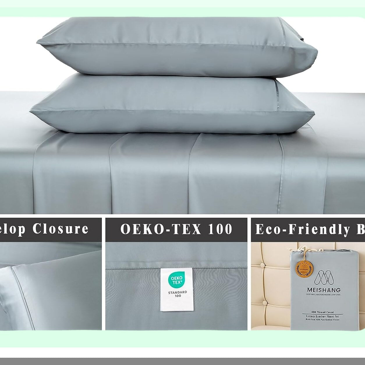 CoolBamboo Cal Size Sheet Set - 100% Pure Viscose, 400TC Cooling Bed Sheets, 16 Inch Deep Pocket, 4 Piece Silky Soft Luxury Set in Light Gray.