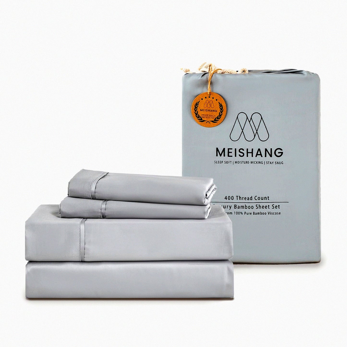 CoolBamboo Cal Size Sheet Set - 100% Pure Viscose, 400TC Cooling Bed Sheets, 16 Inch Deep Pocket, 4 Piece Silky Soft Luxury Set in Light Gray.