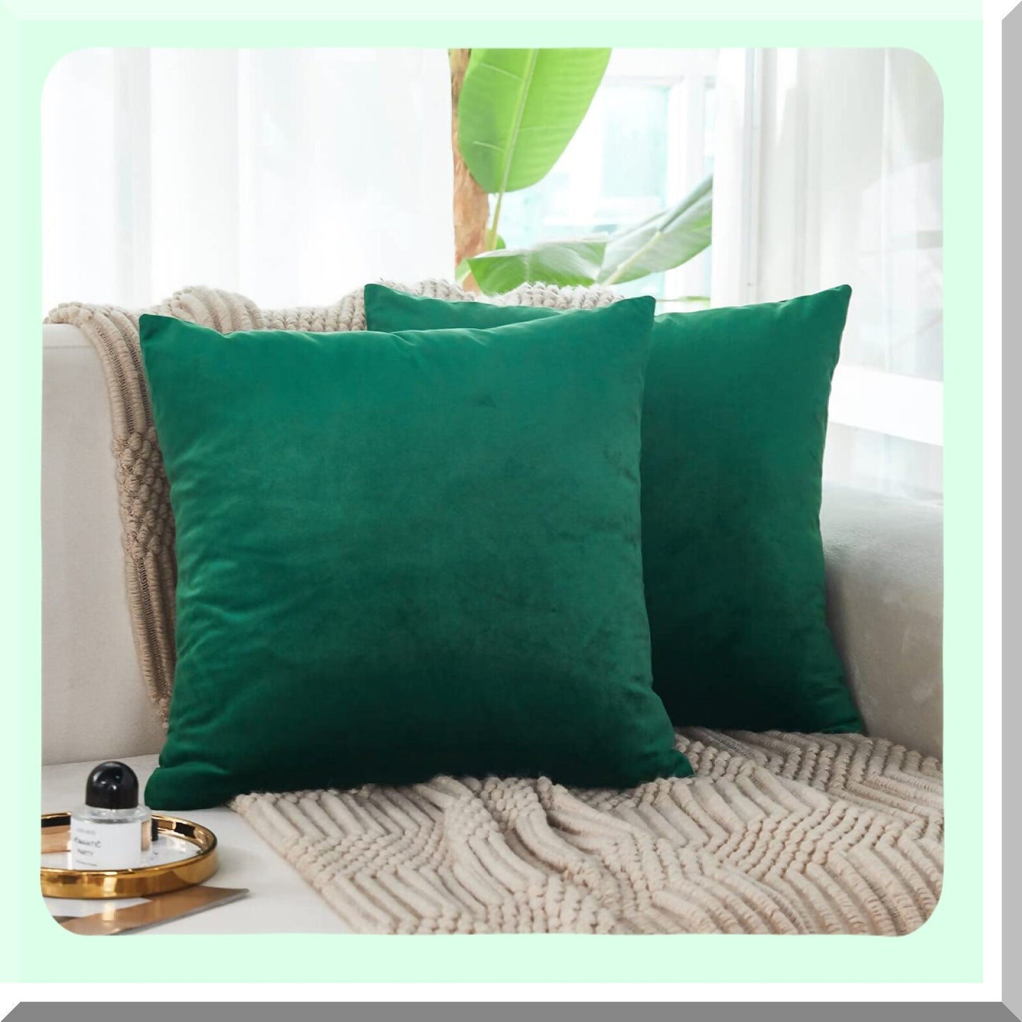 Plush Cozy Velvet Pillowcase Set - 18x18 Inches - 2 Pack - Soft Decorative Cushion Cover for Sofa, Couch, Bed - Farmhouse Style - Dark Green