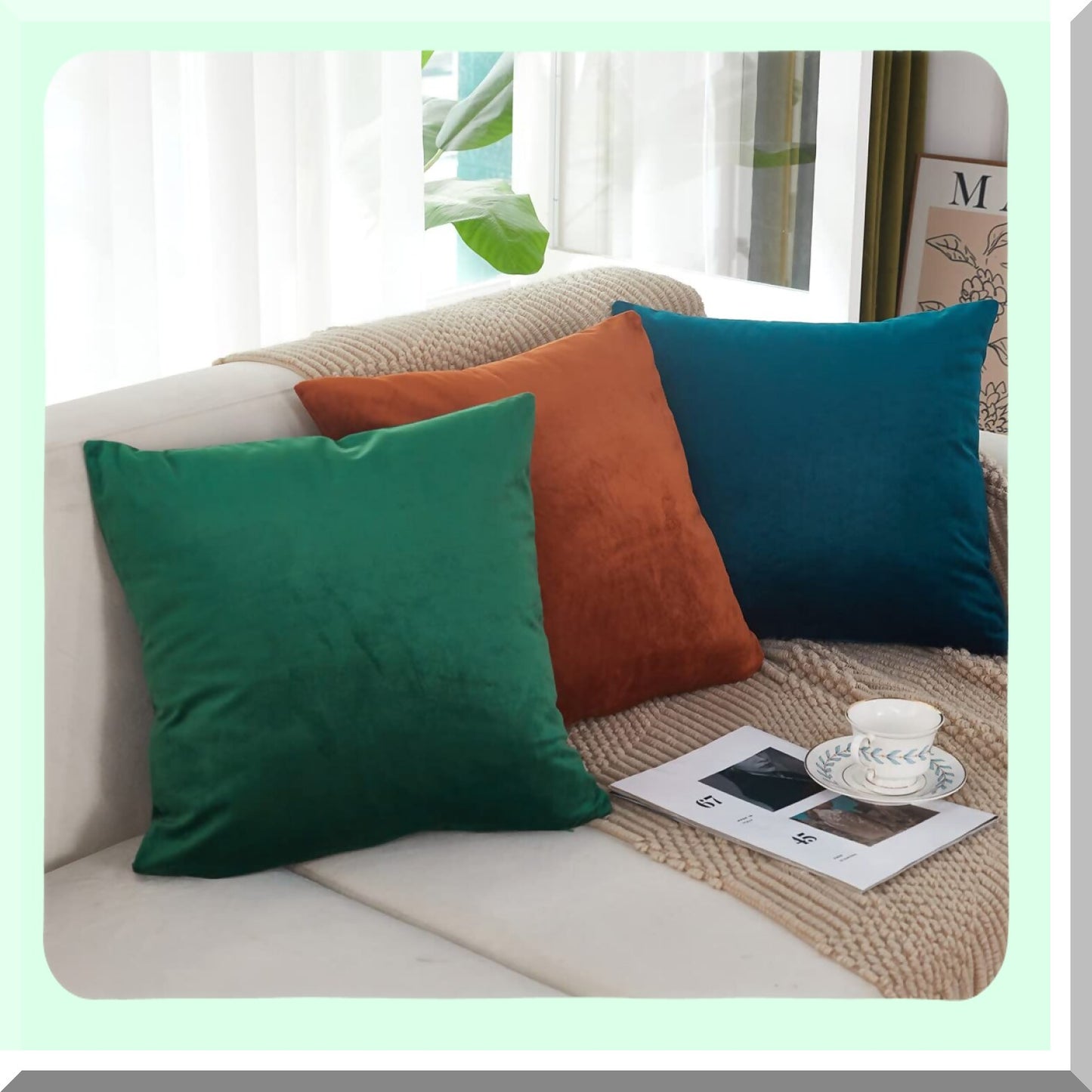 Plush Cozy Velvet Pillowcase Set - 18x18 Inches - 2 Pack - Soft Decorative Cushion Cover for Sofa, Couch, Bed - Farmhouse Style - Dark Green