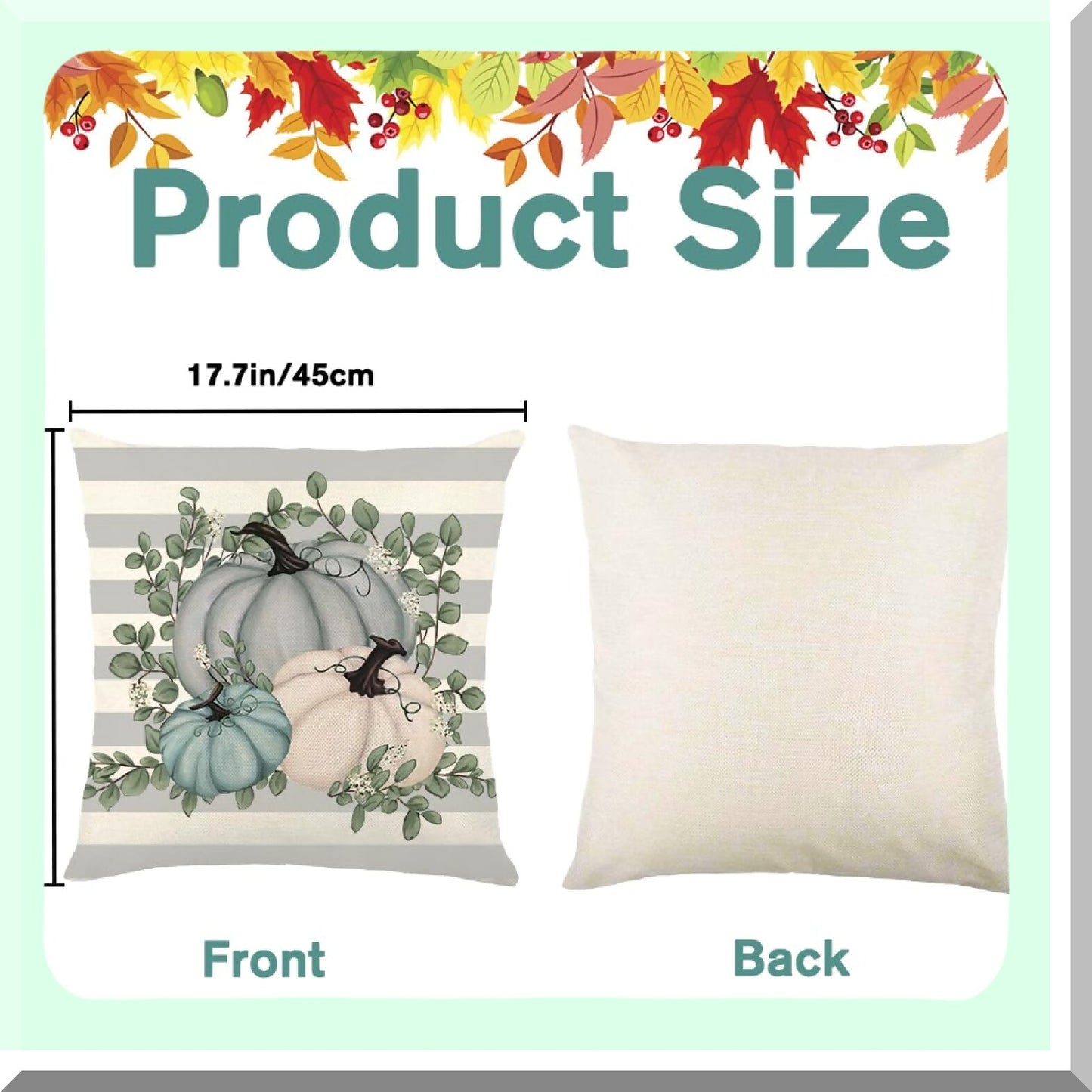 Fall Harvest Buffalo Plaid Pillow Covers - Set of 4, 18x18in Blue Pumpkin Thanksgiving Throw Pillows - Farmhouse Cushion Case for Autumn Home Decor