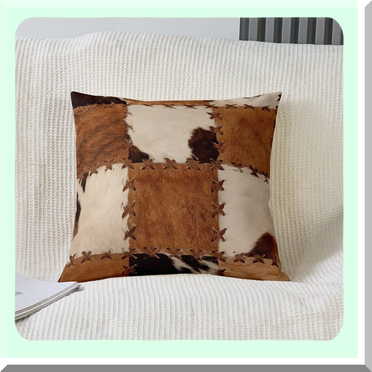 Cowhide Patchwork Pillow Covers - Set of 2, Western Cow Print Decorative Cushion Cases for Bedroom & Living Room, Cowboy Cowgirl Accent Covers - Brown & White 18x18