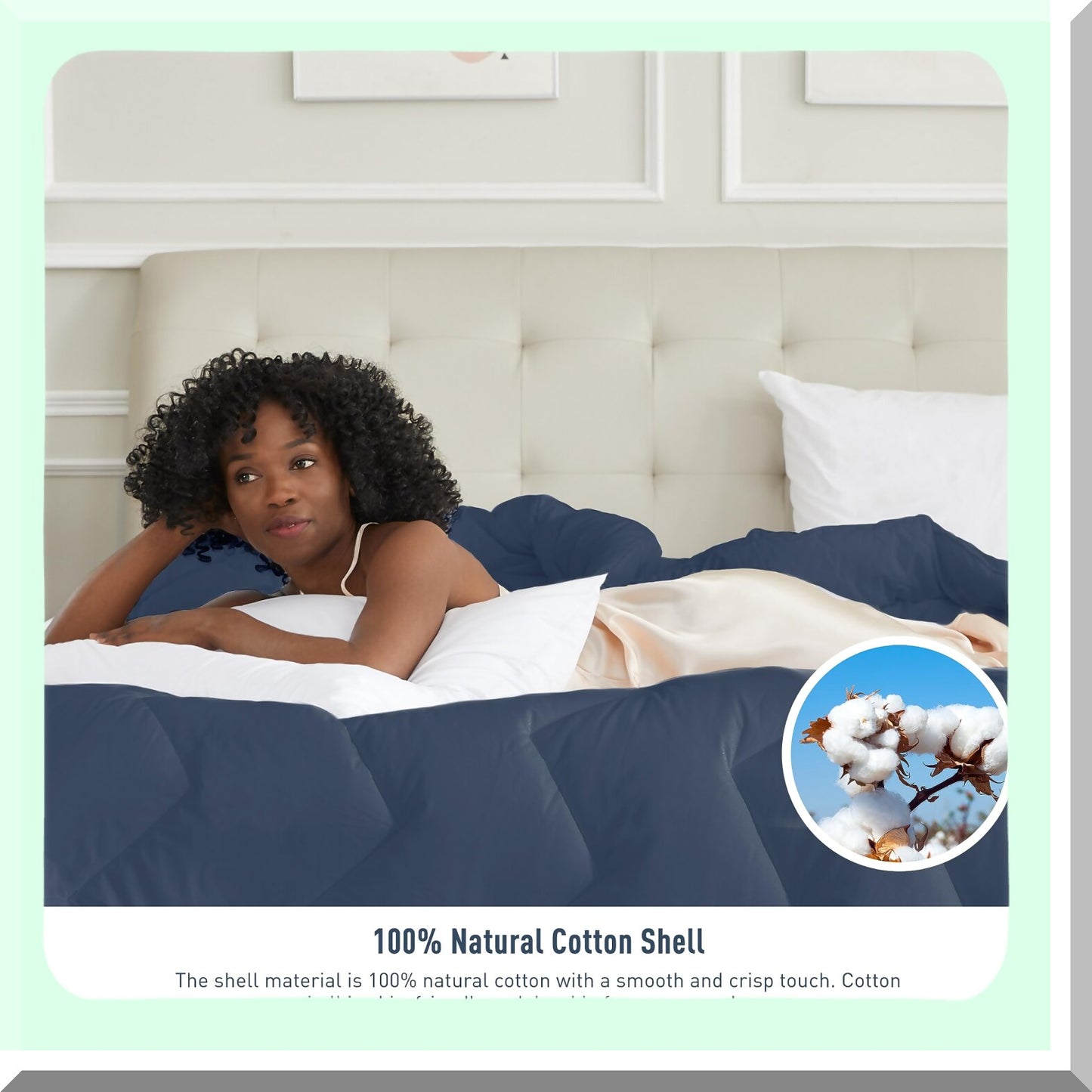Navy Blue Cotton All Season Duvet Insert - Quilted Fluffy Down Alternative Comforter - Lightweight & Breathable - 8 Corner Tabs - Soft & Cozy