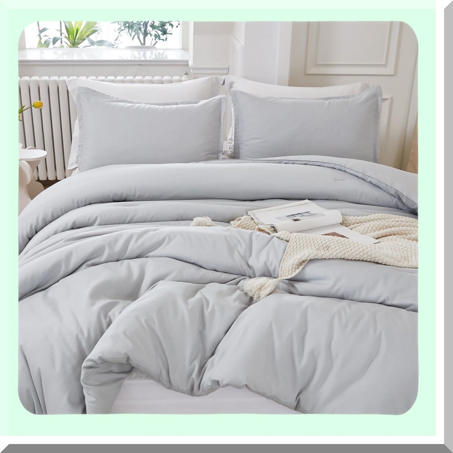 Boho Grey Cloud Comforter Set - Queen Size 3 Piece Bedding Collection | Lightweight All Season Fluffy Bed Set with 2 Pillowcases | 90x90In Comforter