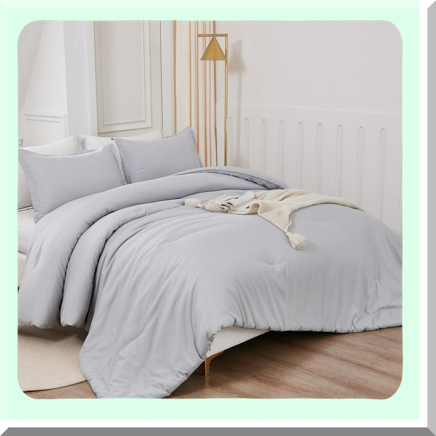 Boho Grey Cloud Comforter Set - Queen Size 3 Piece Bedding Collection | Lightweight All Season Fluffy Bed Set with 2 Pillowcases | 90x90In Comforter
