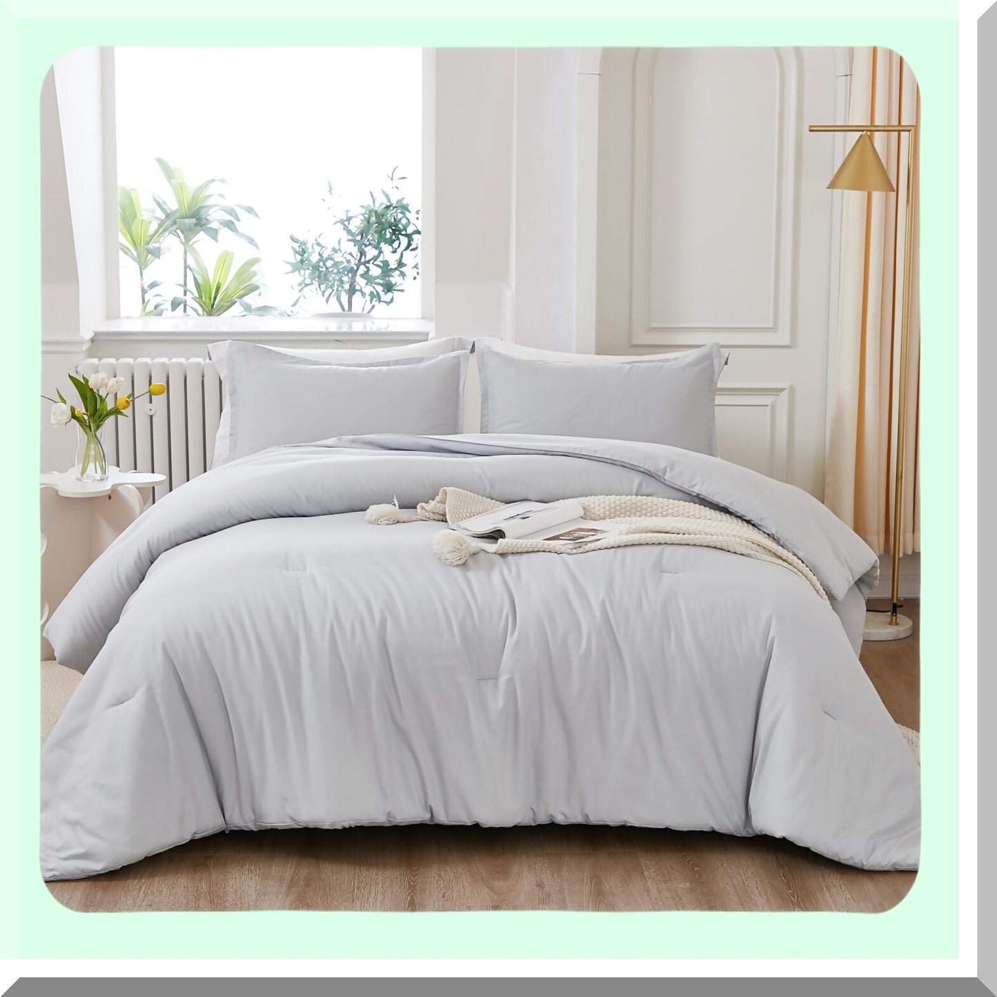 Boho Grey Cloud Comforter Set - Queen Size 3 Piece Bedding Collection | Lightweight All Season Fluffy Bed Set with 2 Pillowcases | 90x90In Comforter