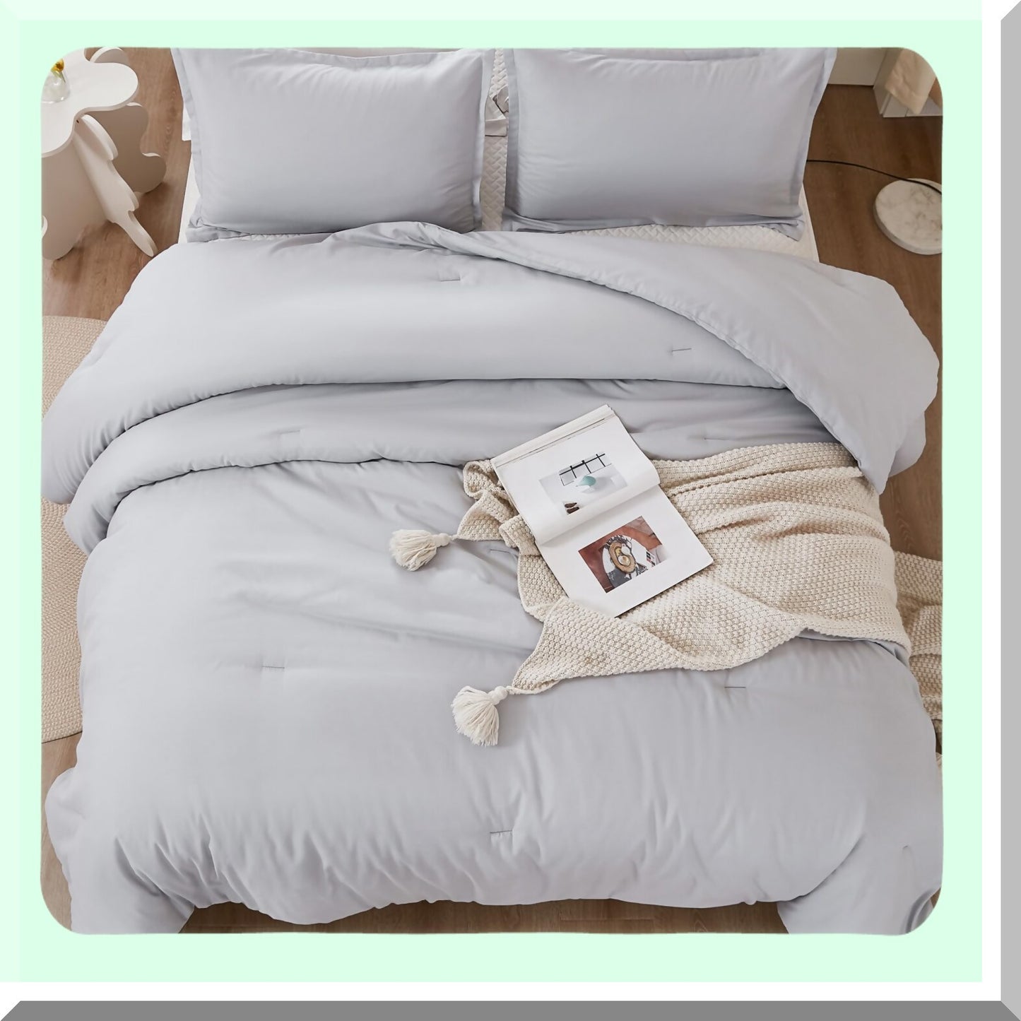 Boho Grey Cloud Comforter Set - Queen Size 3 Piece Bedding Collection | Lightweight All Season Fluffy Bed Set with 2 Pillowcases | 90x90In Comforter