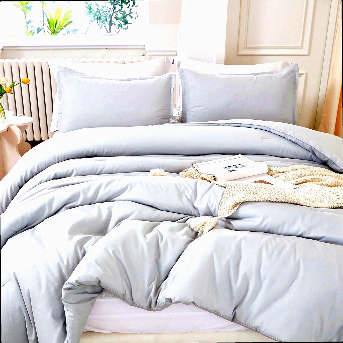 Boho Grey Cloud Comforter Set - Queen Size 3 Piece Bedding Collection | Lightweight All Season Fluffy Bed Set with 2 Pillowcases | 90x90In Comforter