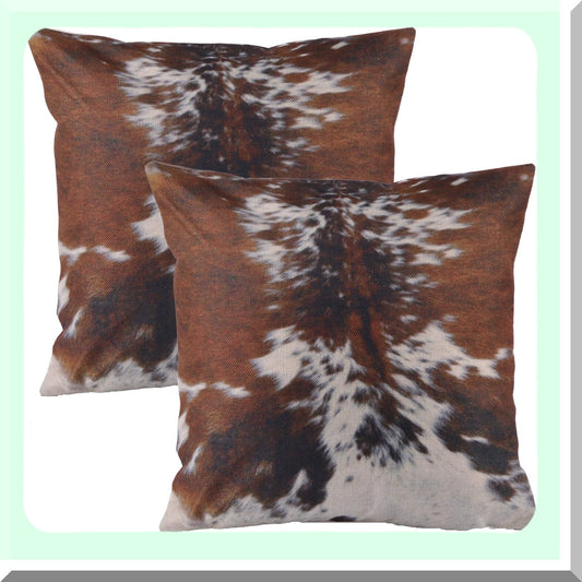 Cowhide Tricolor Throw Pillow Set - 18x18 Inch Western Leather Cushion Cover - Decorative Southwestern Home Decor - Fall Winter Autumn Accent Pillows - Set of 2