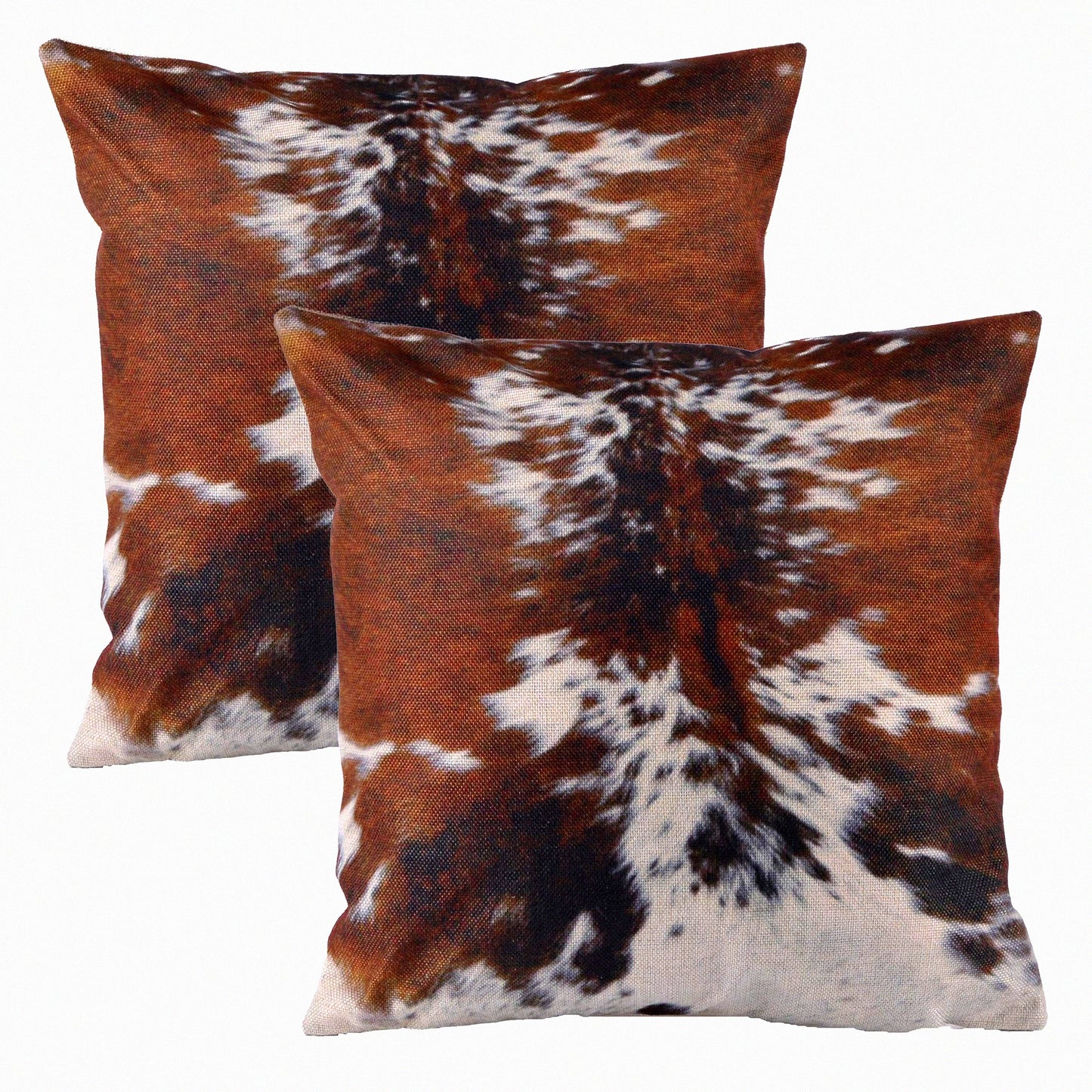 Cowhide Tricolor Throw Pillow Set - 18x18 Inch Western Leather Cushion Cover - Decorative Southwestern Home Decor - Fall Winter Autumn Accent Pillows - Set of 2