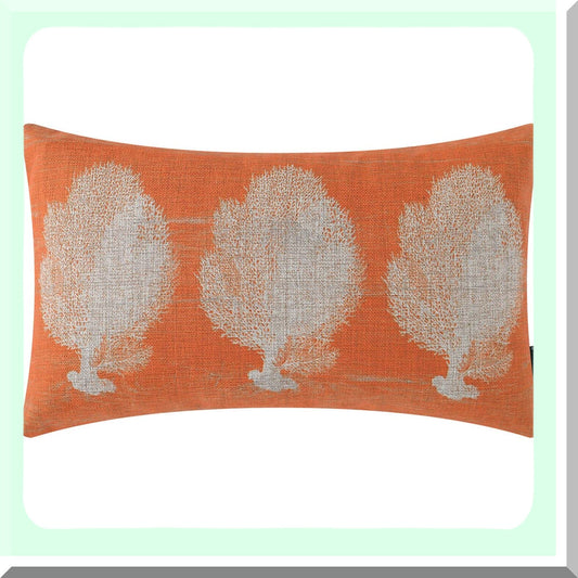 Nautical Coral Linen Pillow Cover - Retro Decorative Cushion Case for Sofa Couch - Orange 12x20 inches - PL889TR
