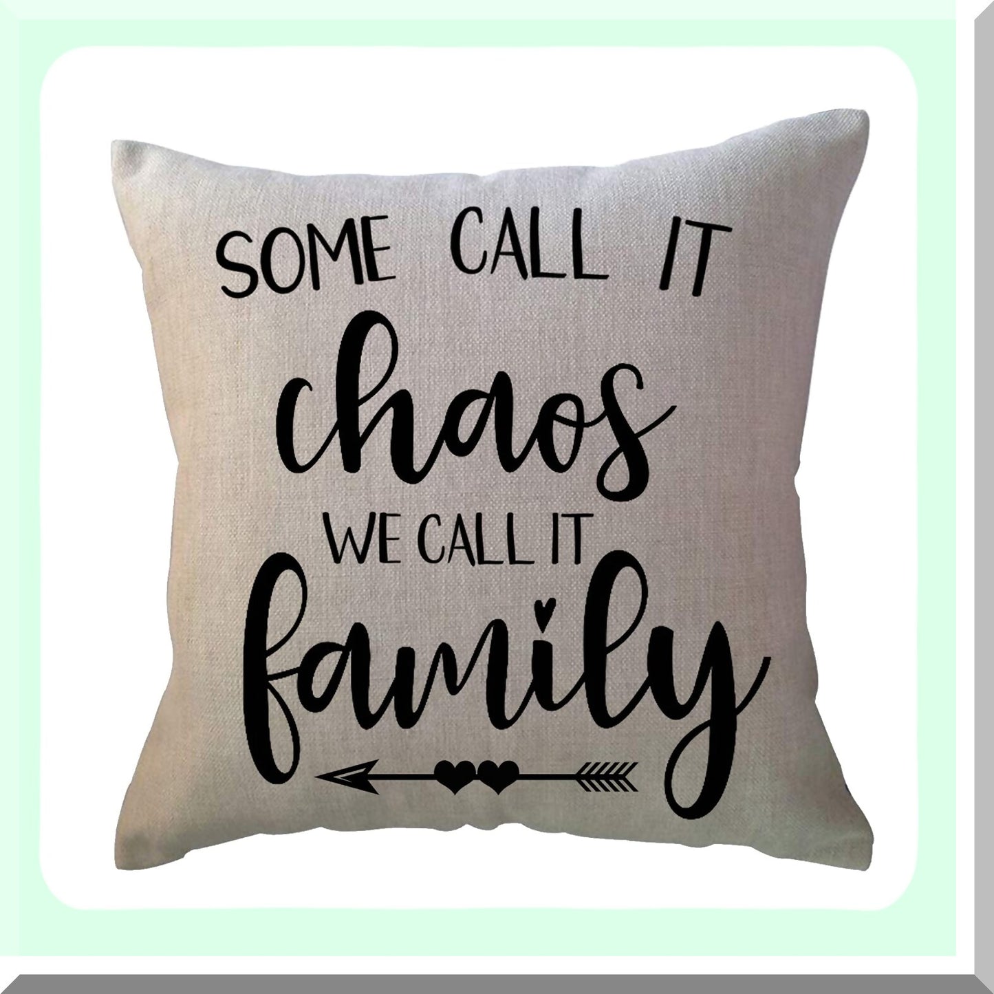 Family Chaos Farmhouse Pillow - Rustic 18x18 Inch Decorative Cushion Cover with Country Words for Sofa/Couch/Porch - Home Quotes Throw Pillow