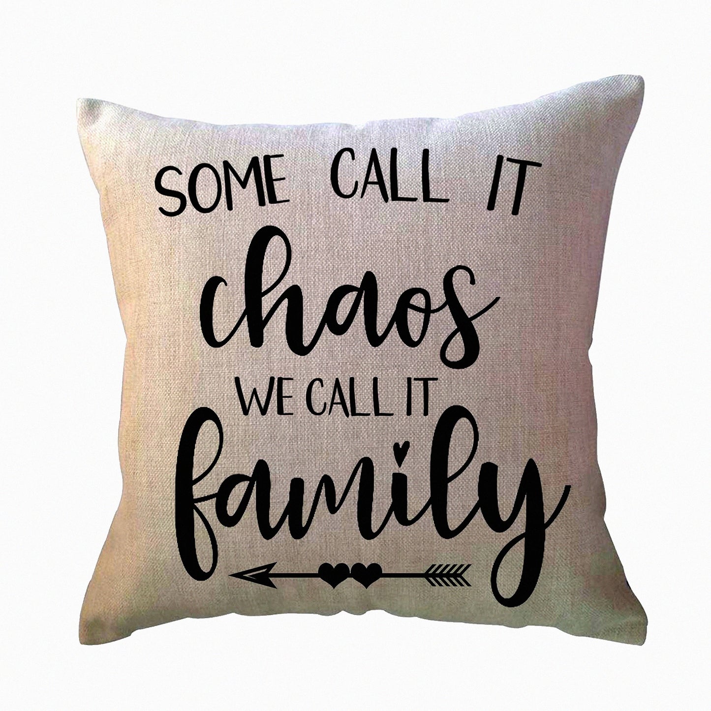 Family Chaos Farmhouse Pillow - Rustic 18x18 Inch Decorative Cushion Cover with Country Words for Sofa/Couch/Porch - Home Quotes Throw Pillow