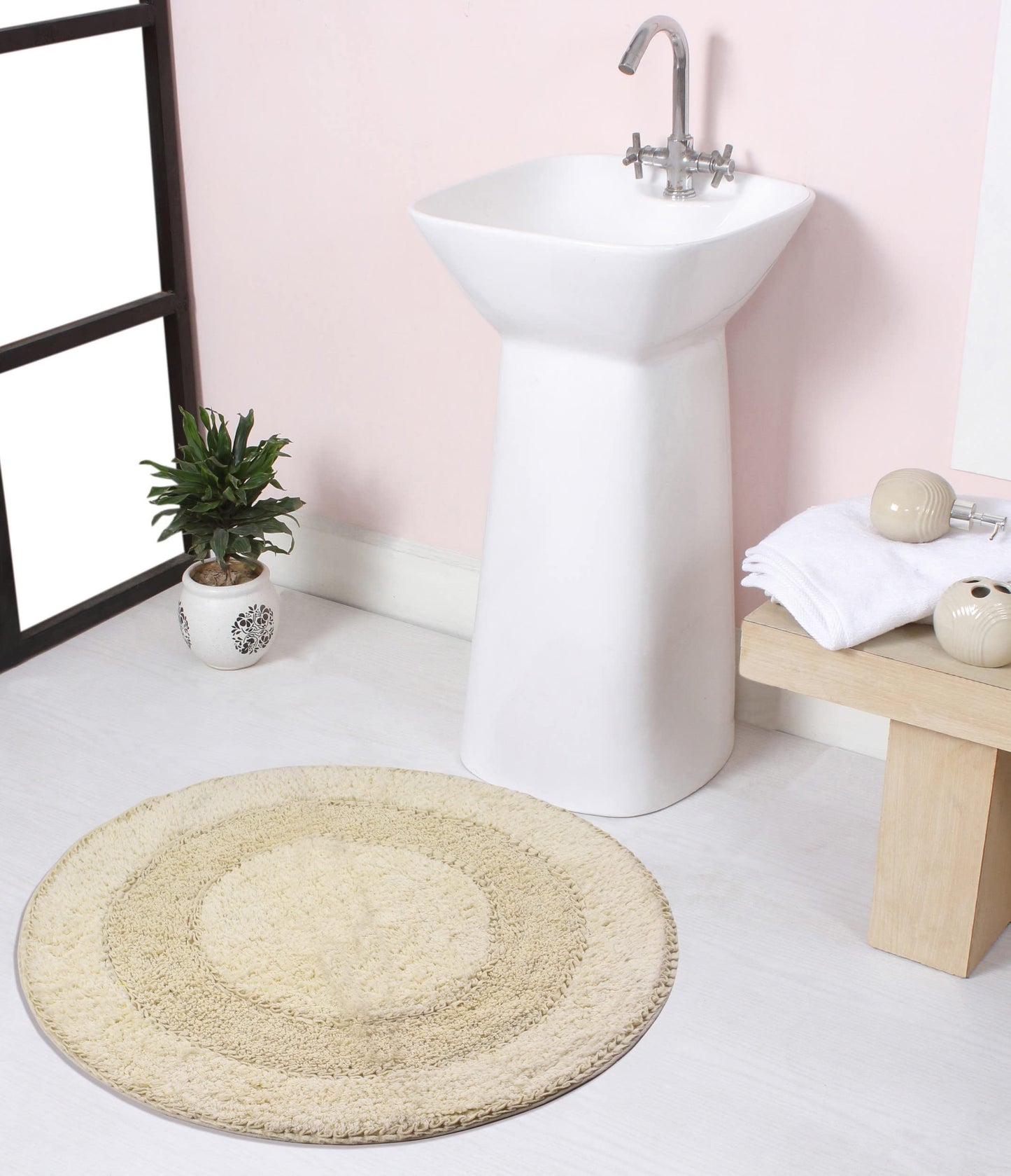 Radiant Collection Ivory Cotton Bathroom Rug Set