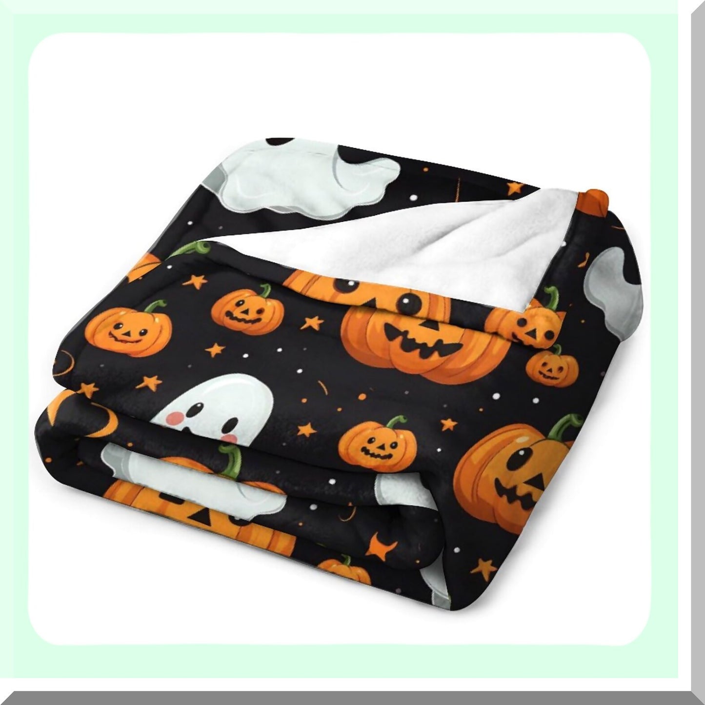 CozyPumpkin Flannel Fleece Blanket - Soft, Warm, Fluffy Plush Throw with Spider Webs, Black Bats & Decorated Pumpkins Print for Bed, Couch, Chair, Living Room (40x30in)