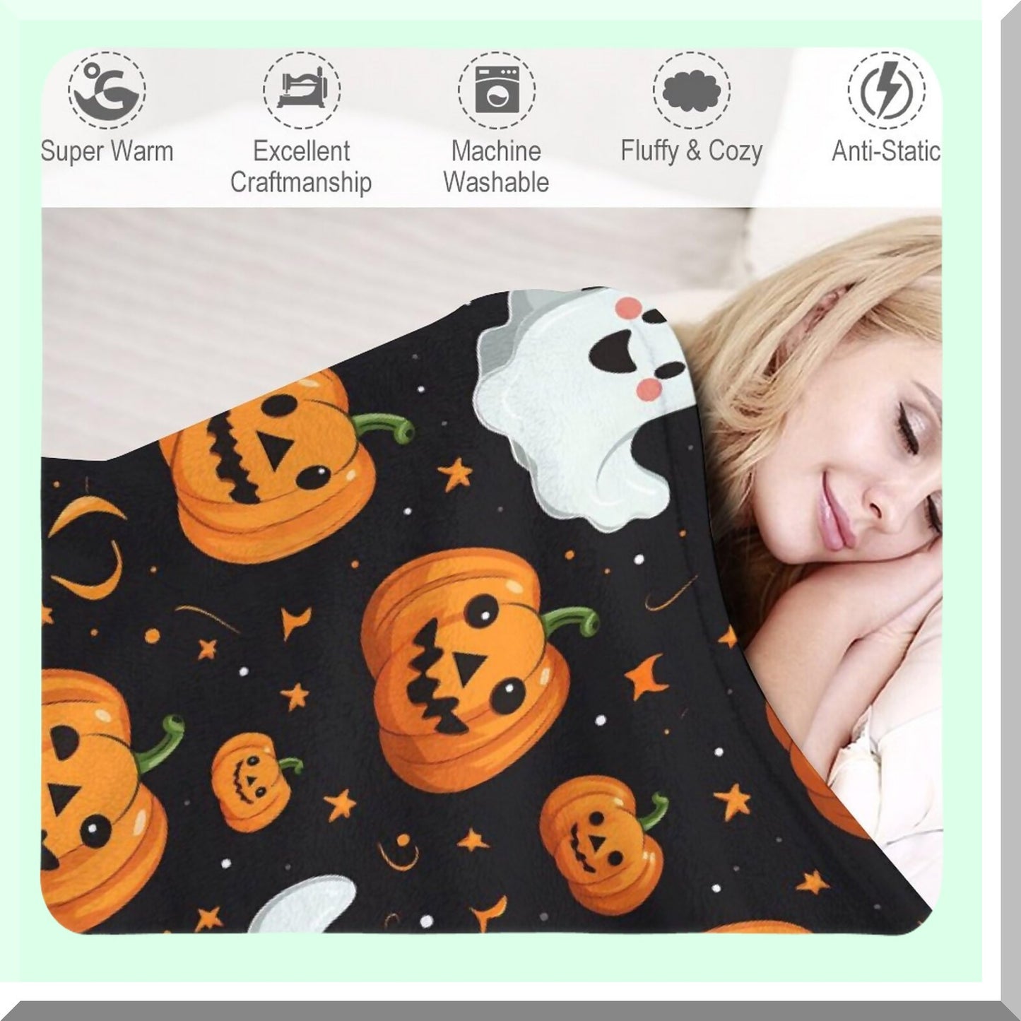 CozyPumpkin Flannel Fleece Blanket - Soft, Warm, Fluffy Plush Throw with Spider Webs, Black Bats & Decorated Pumpkins Print for Bed, Couch, Chair, Living Room (40x30in)