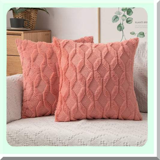 Spring Shells Wool Pillowcase Set - Coral Red 18x18 Decorative Throw Pillow Covers for Farmhouse Couch, Boho Bedroom & Living Room Sofa - Soft Plush Texture