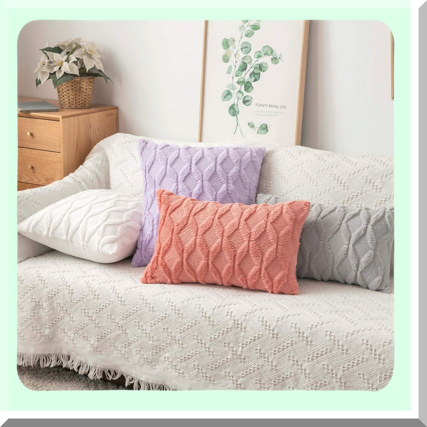 Spring Shells Wool Pillowcase Set - Coral Red 18x18 Decorative Throw Pillow Covers for Farmhouse Couch, Boho Bedroom & Living Room Sofa - Soft Plush Texture