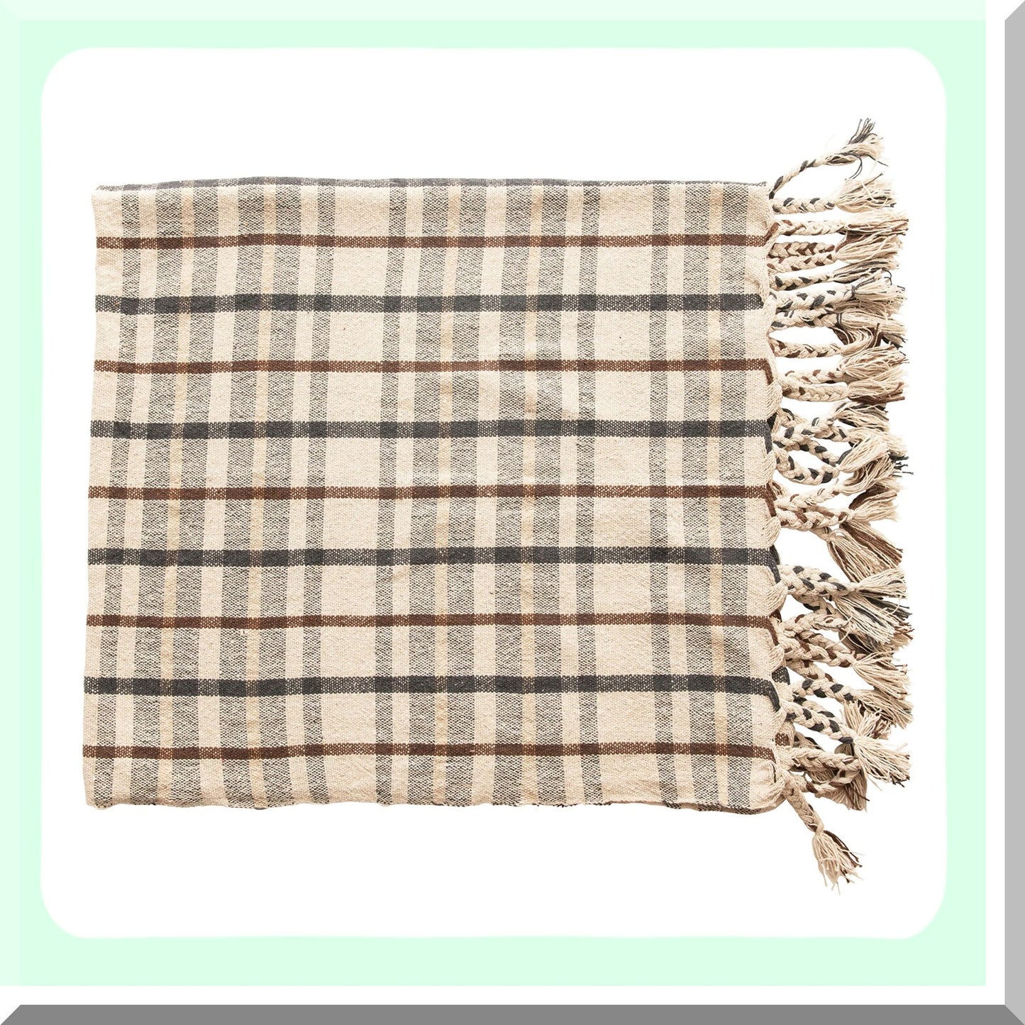 EcoWeave Charcoal & Brown Recycled Cotton Plaid Throw