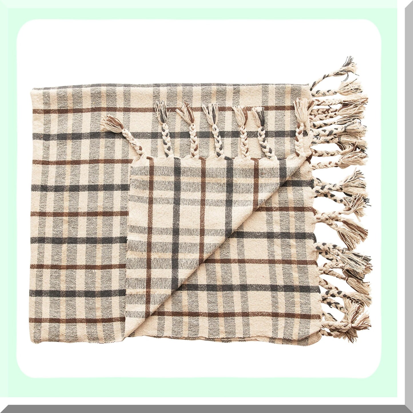 EcoWeave Charcoal & Brown Recycled Cotton Plaid Throw