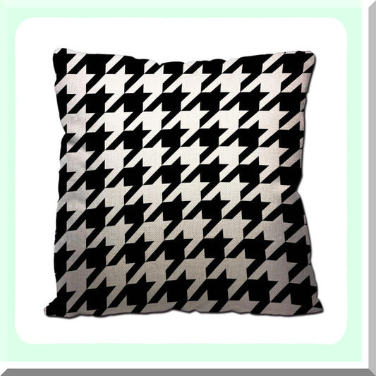 Modern Plaid Monochrome Cushion Covers - Set of 2 | Black & White Houndstooth Throw Pillow Cases | Decorative Linen Covers for Couch & Sofa