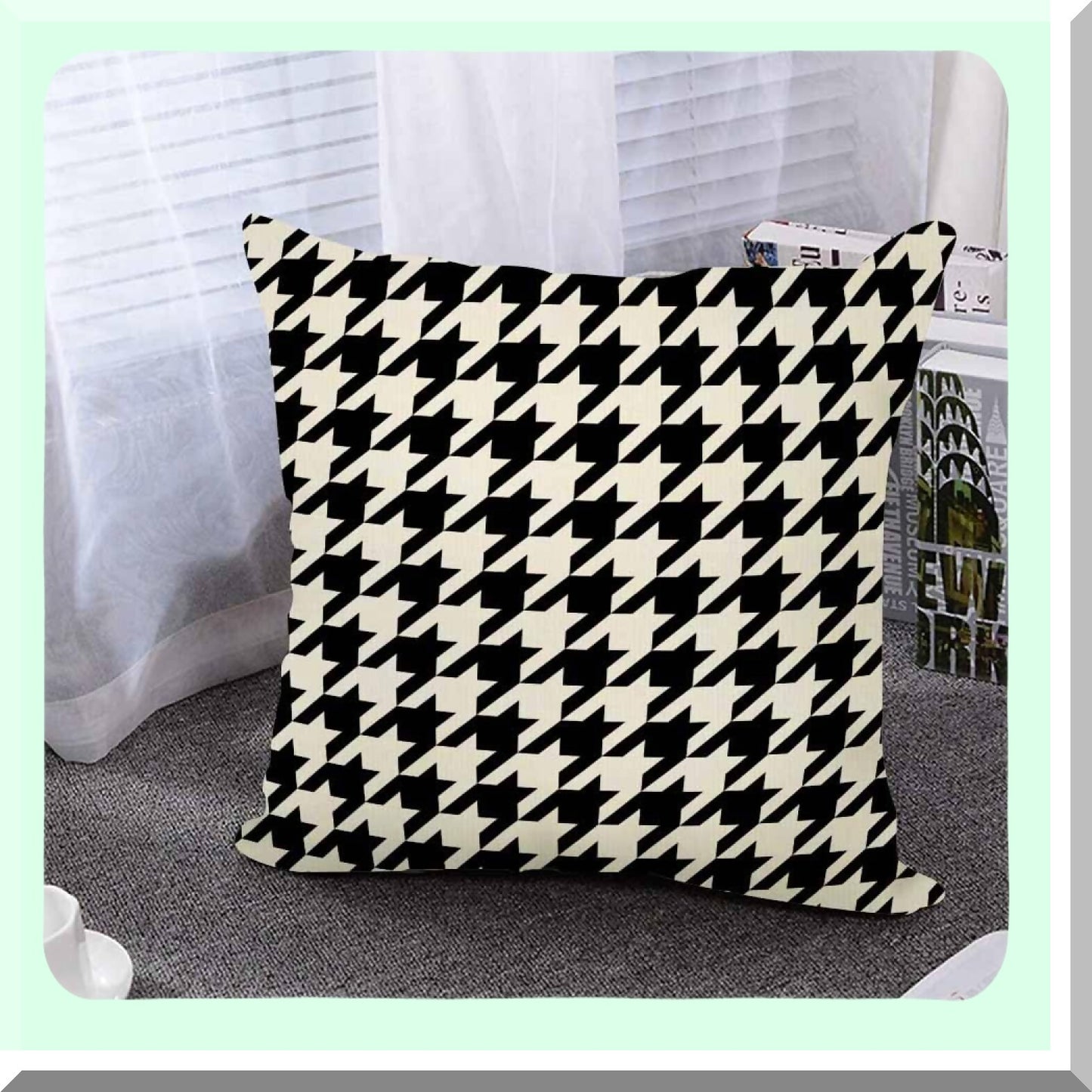 Modern Plaid Monochrome Cushion Covers - Set of 2 | Black & White Houndstooth Throw Pillow Cases | Decorative Linen Covers for Couch & Sofa