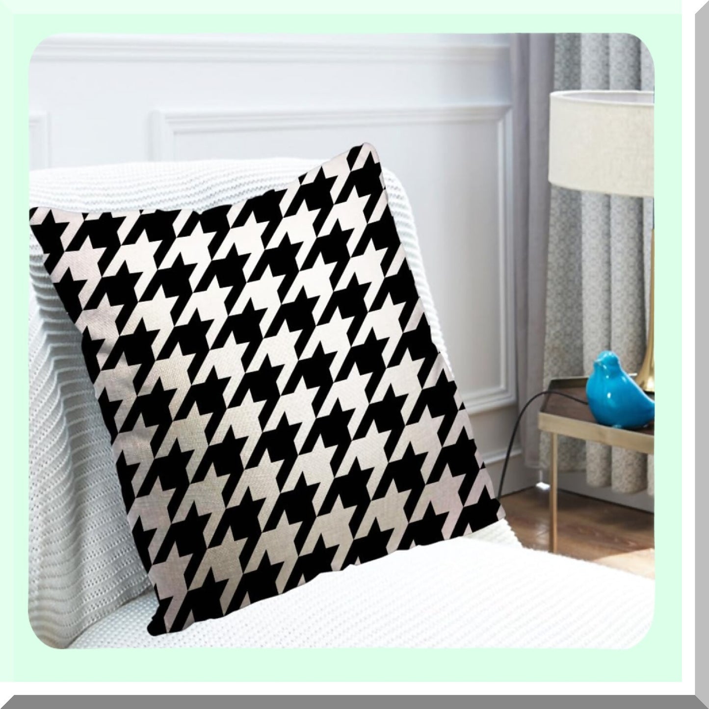 Modern Plaid Monochrome Cushion Covers - Set of 2 | Black & White Houndstooth Throw Pillow Cases | Decorative Linen Covers for Couch & Sofa