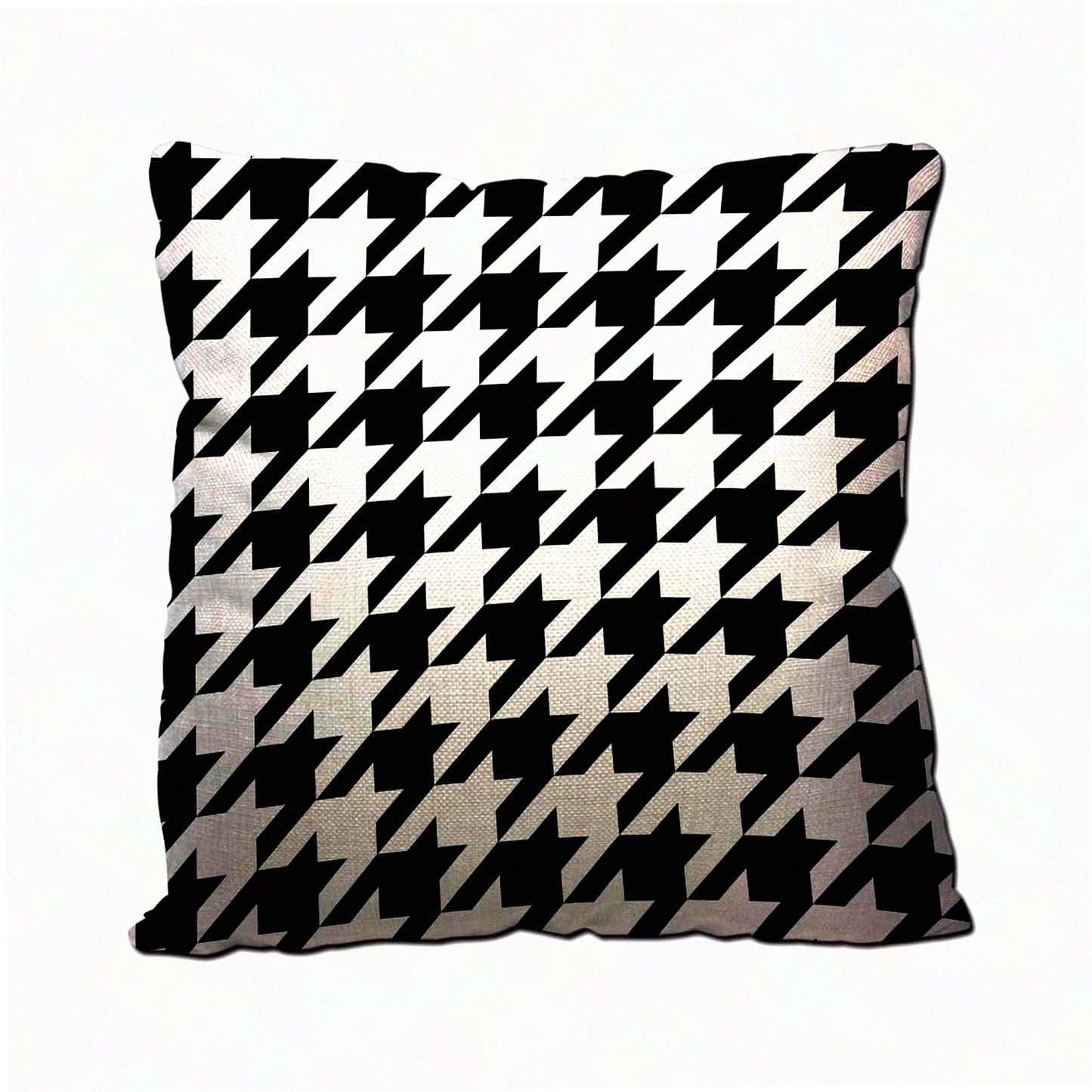 Modern Plaid Monochrome Cushion Covers - Set of 2 | Black & White Houndstooth Throw Pillow Cases | Decorative Linen Covers for Couch & Sofa