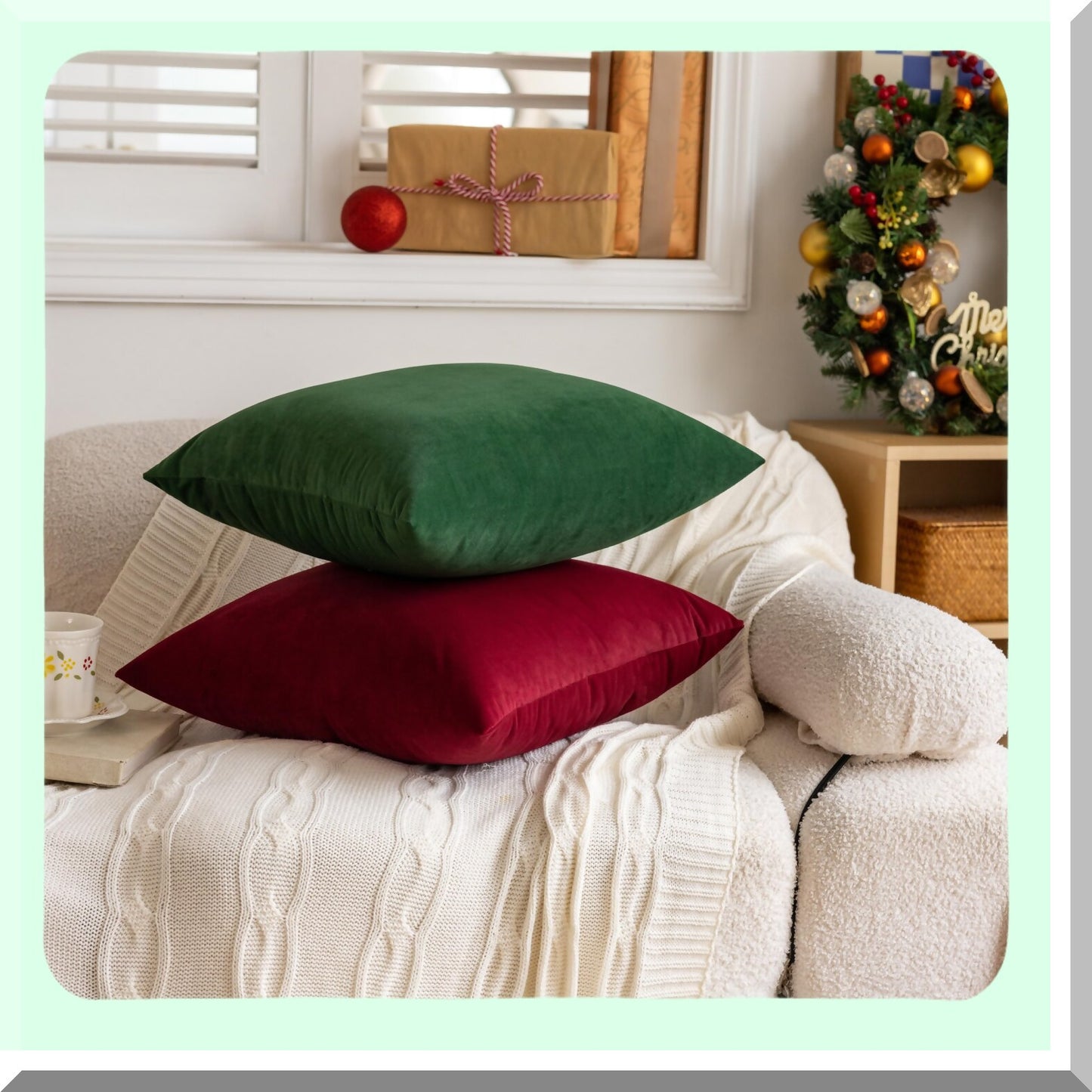 Velvet Army Green Pillowcase Set - Soft Square Cushion Covers for Bedroom & Living Room Decor - 18x18 Throw Pillow Covers for Indoor & Outdoor