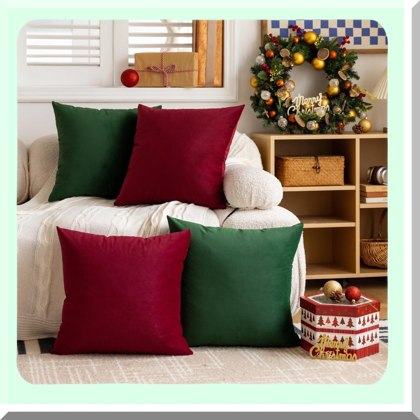 Velvet Army Green Pillowcase Set - Soft Square Cushion Covers for Bedroom & Living Room Decor - 18x18 Throw Pillow Covers for Indoor & Outdoor
