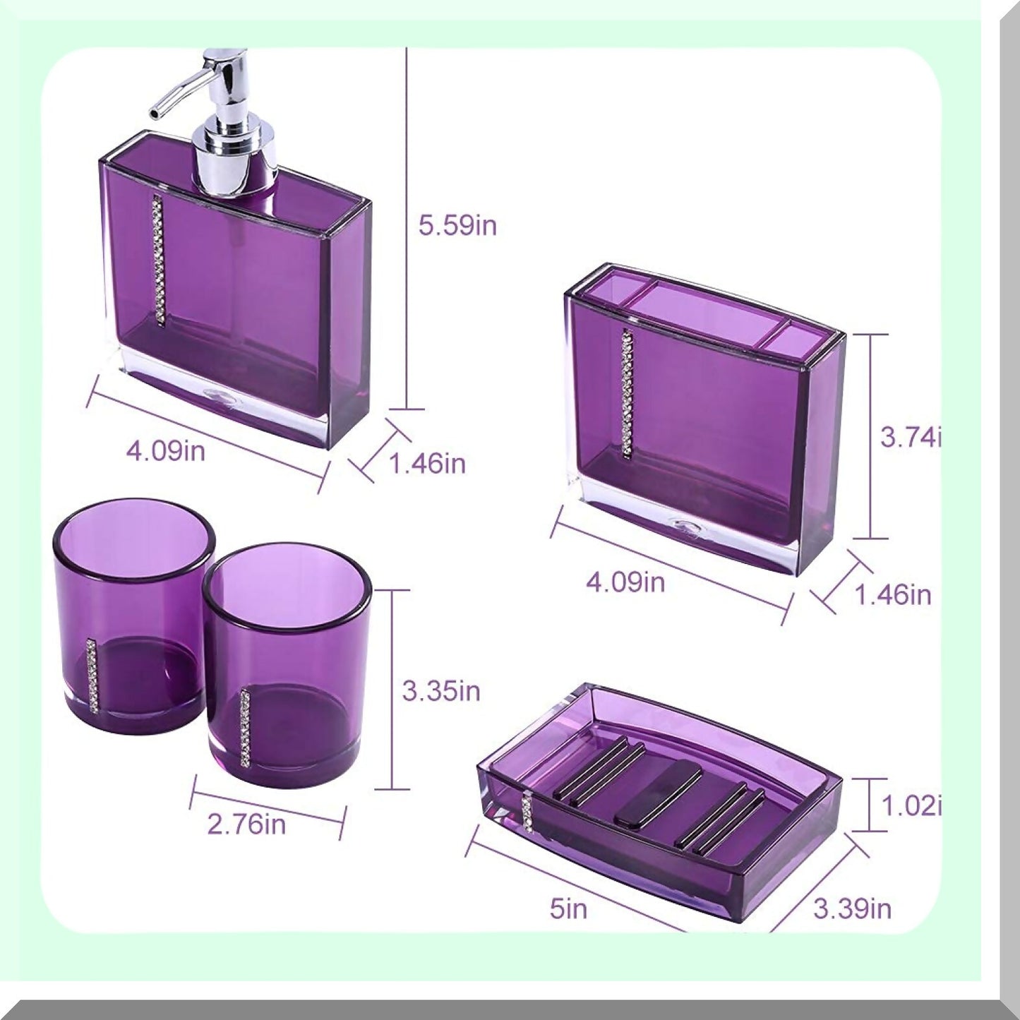 Purple 5-Piece Acrylic Bathroom Accessories Set