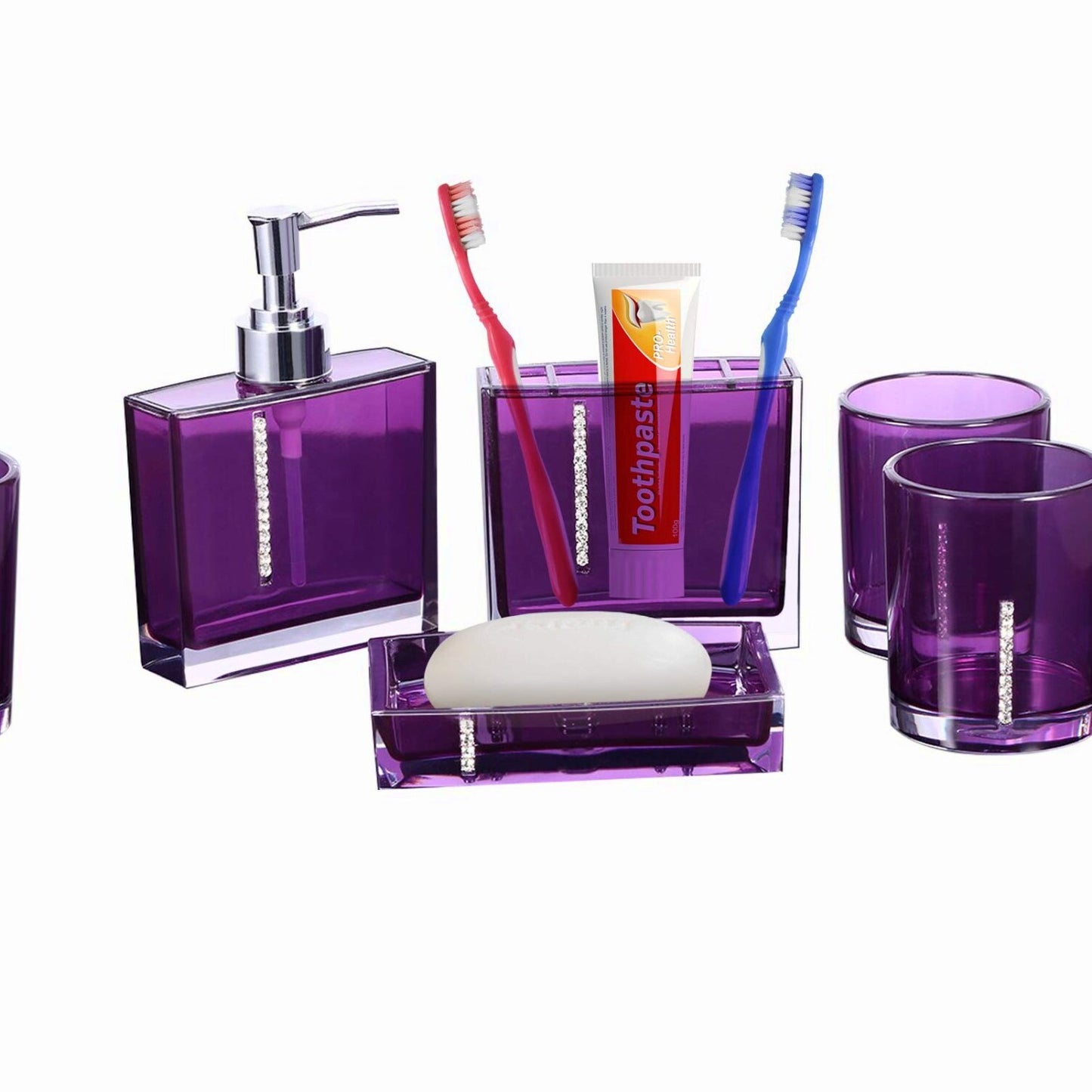 Purple 5-Piece Acrylic Bathroom Accessories Set