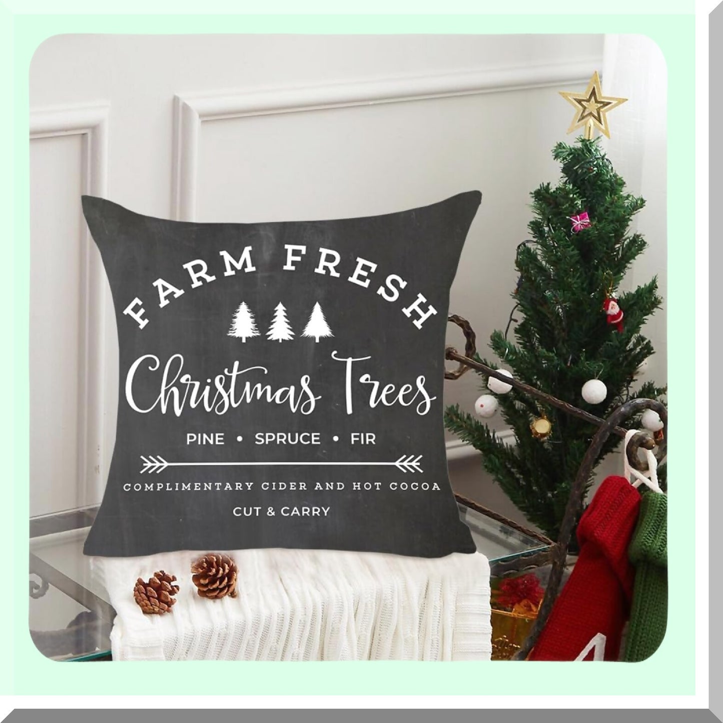 Fresh Farmhouse Tree Decor Pillow Cover Set - 18x18 Inch Sofa Cushion Case, Black Throw Pillows - Rustic Home Accent for Living Room