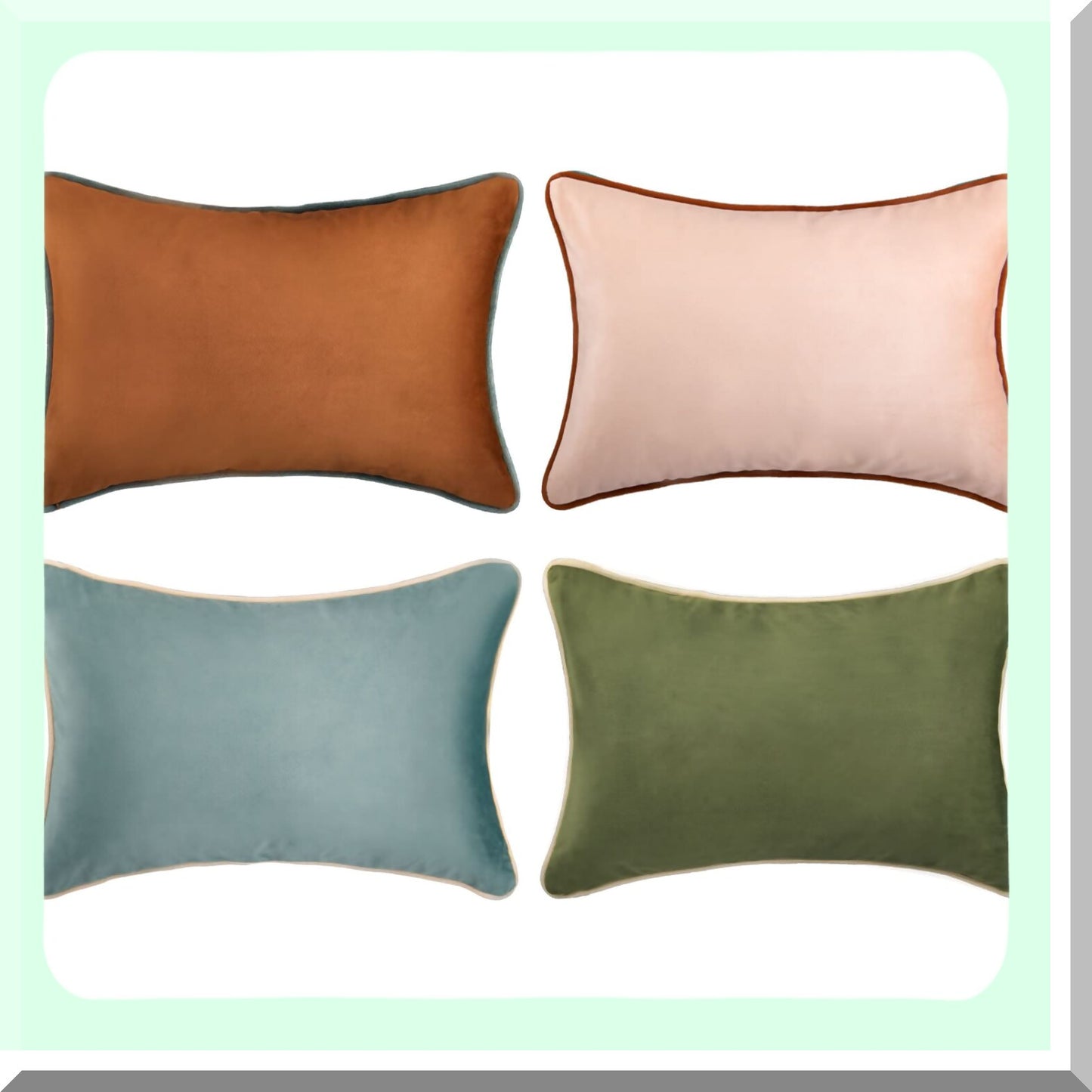 Velvet Harmony Decorative Pillow Covers - Set of 4 Modern Double-Sided Cushion Cases for Home Decor - Mix & Match Designs - Orange/Green - 12x20 inch