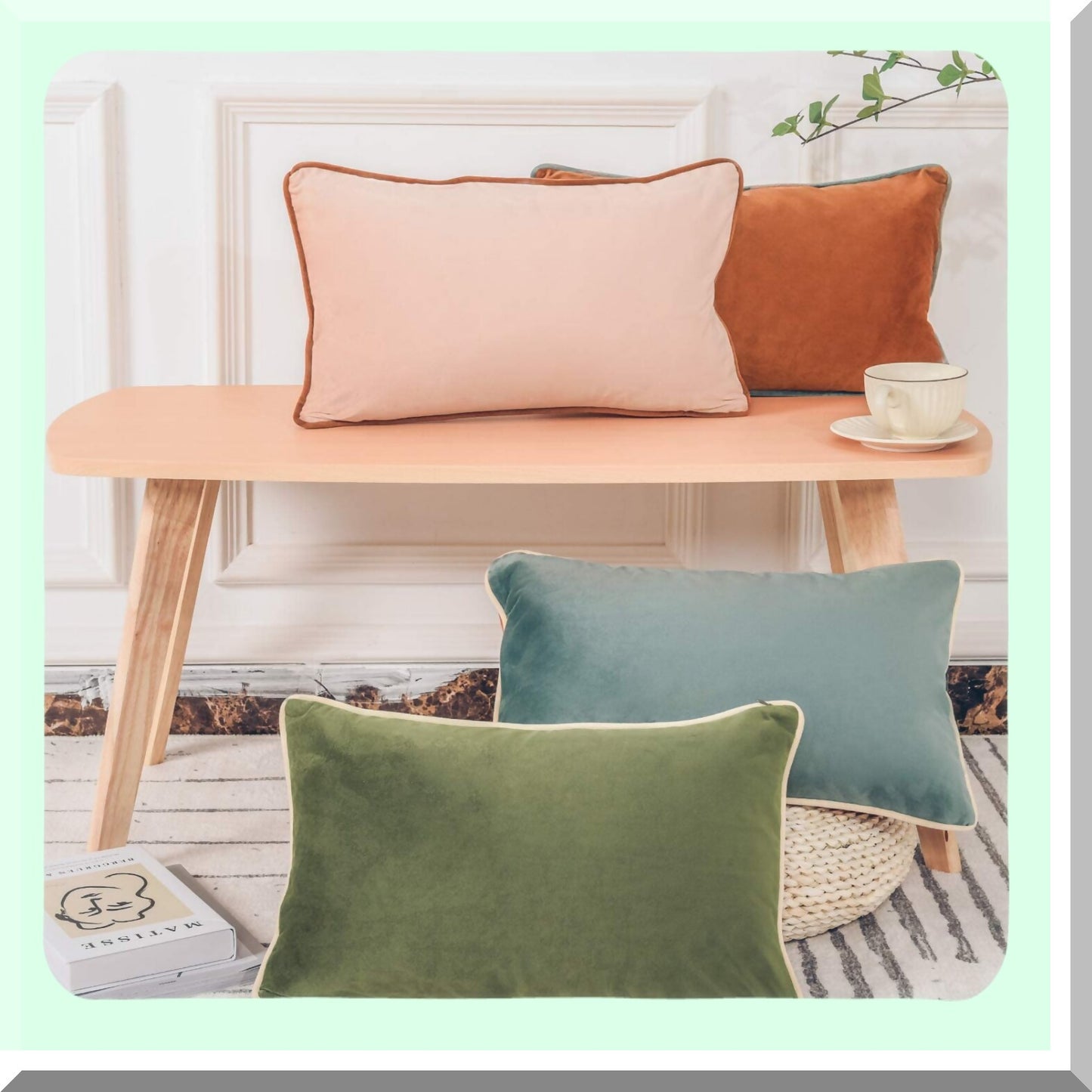 Velvet Harmony Decorative Pillow Covers - Set of 4 Modern Double-Sided Cushion Cases for Home Decor - Mix & Match Designs - Orange/Green - 12x20 inch