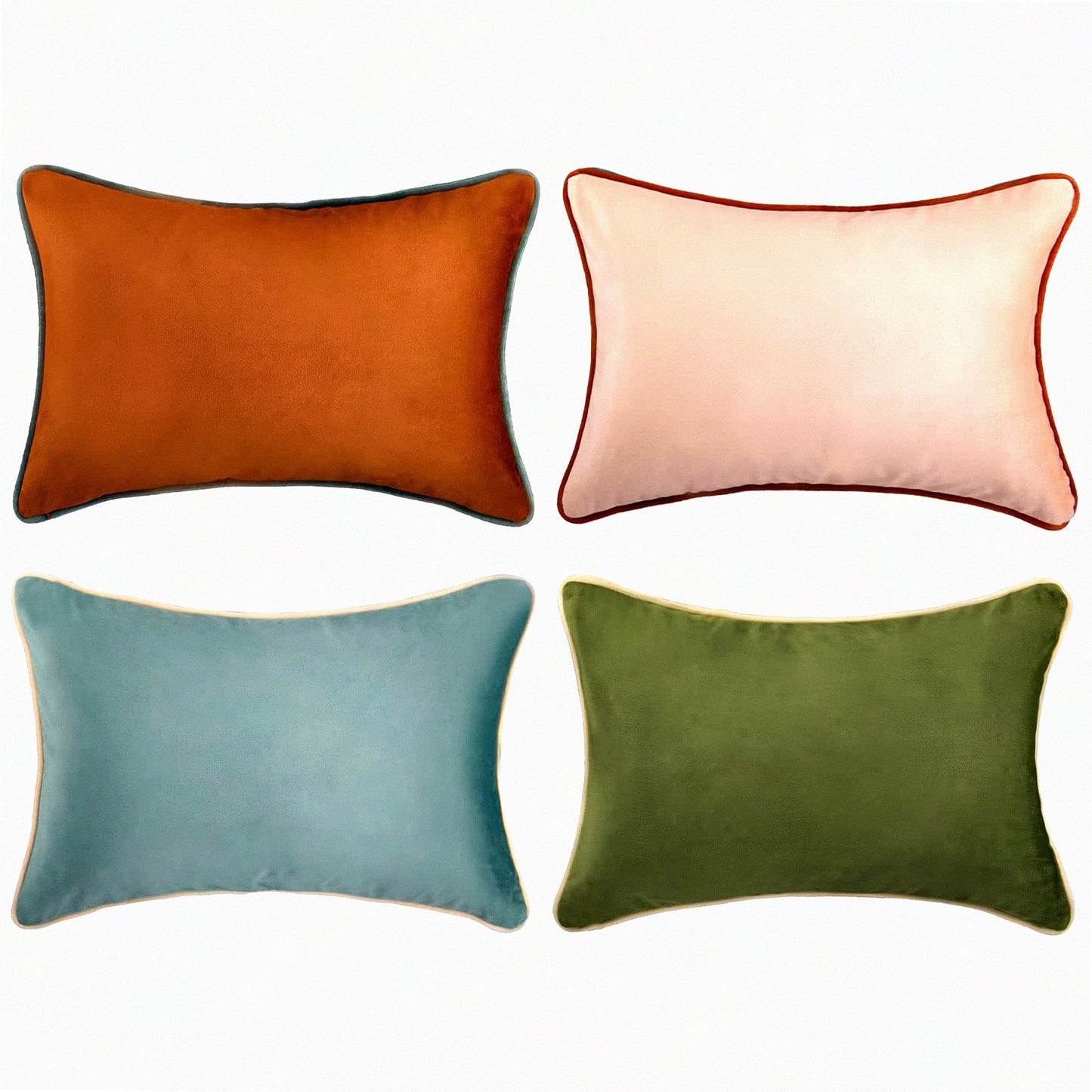 Velvet Harmony Decorative Pillow Covers - Set of 4 Modern Double-Sided Cushion Cases for Home Decor - Mix & Match Designs - Orange/Green - 12x20 inch