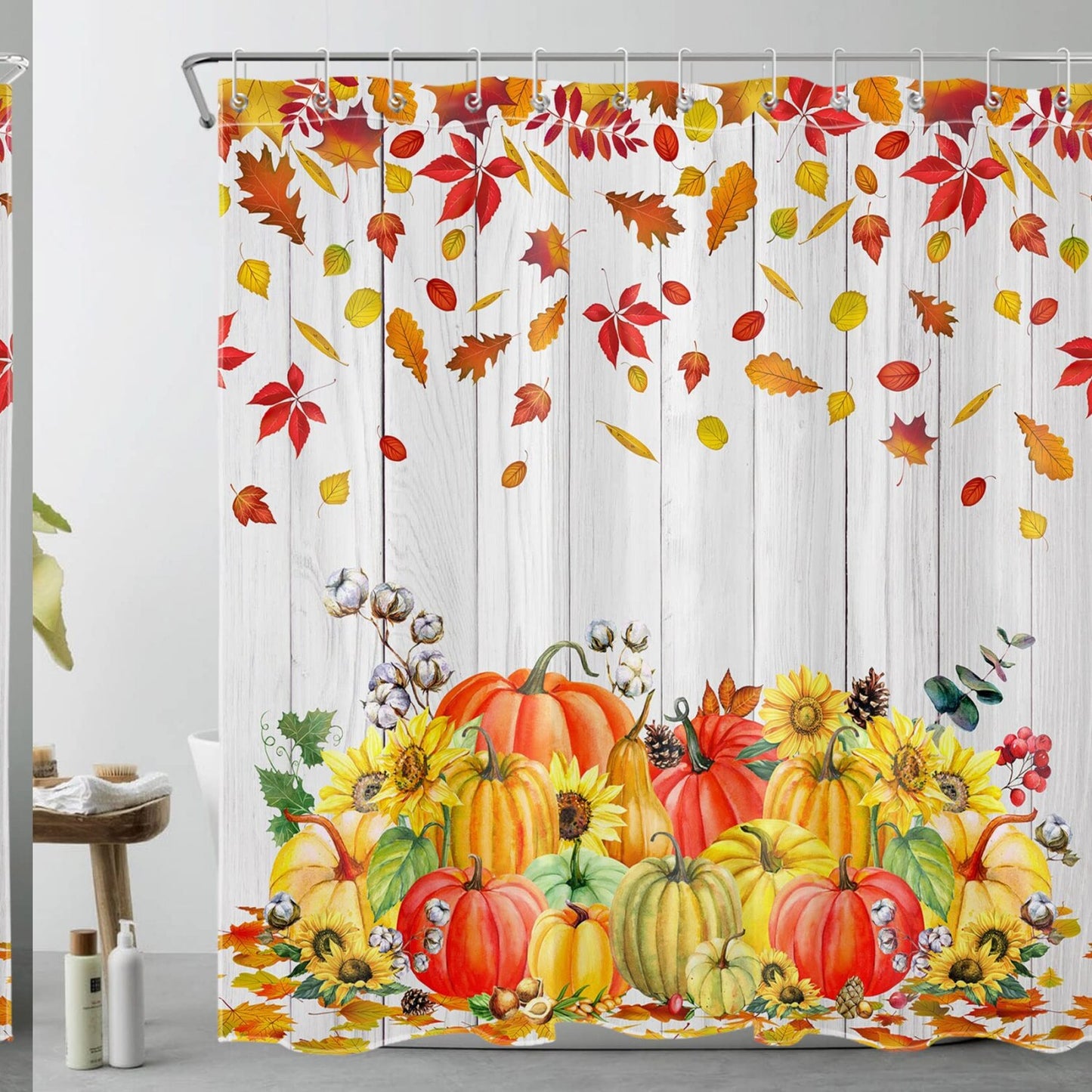 Fall Pumpkin and Sunflower Shower Curtain 72x72 inches