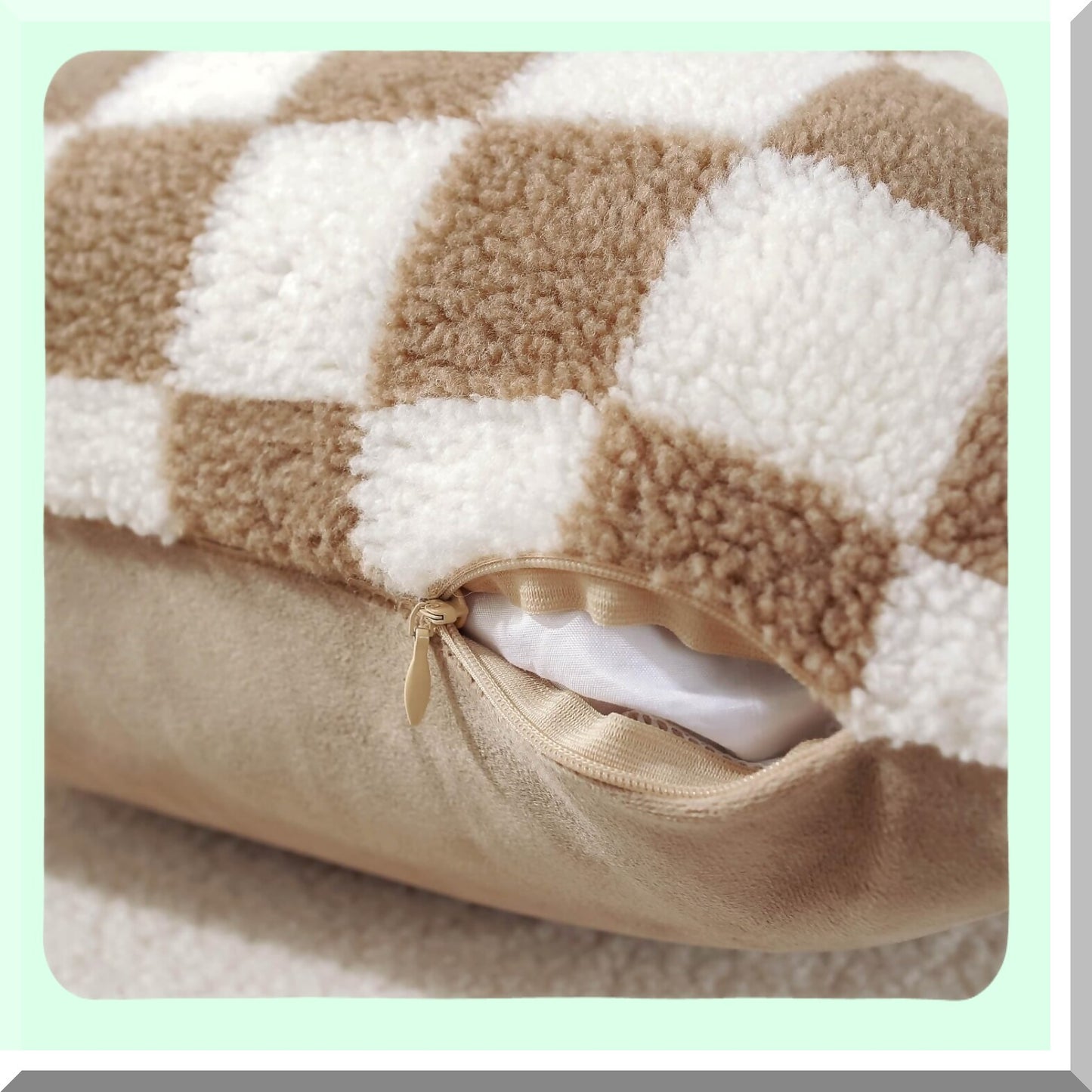 Luxury Wool Checkerboard Pillow Covers - Set of 2 Decorative Cushion Cases for Couch Sofa Bedroom - Super Soft 12 x 20-Inch Camel Throw Pillows