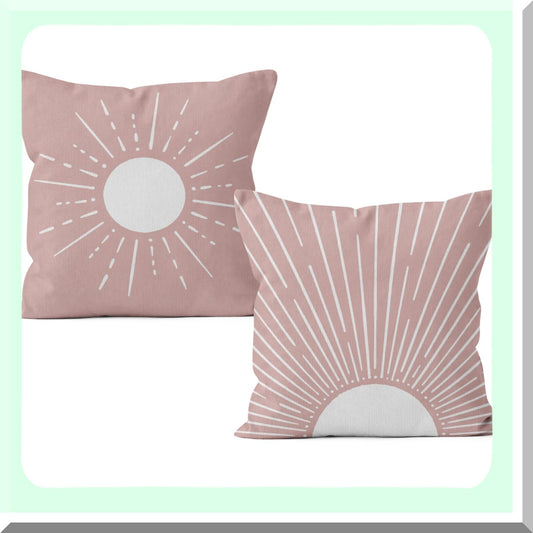 Sunrise Boho Decor Pillowcase Set - Modern Art Sun Sunshine Throw Pillow Cover for Sofa Bed Room Home Decor, Bohemia Style 18x18 Inch Pink Case (Set of 2)