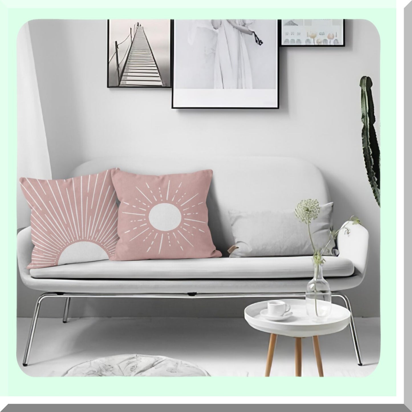 Sunrise Boho Decor Pillowcase Set - Modern Art Sun Sunshine Throw Pillow Cover for Sofa Bed Room Home Decor, Bohemia Style 18x18 Inch Pink Case (Set of 2)