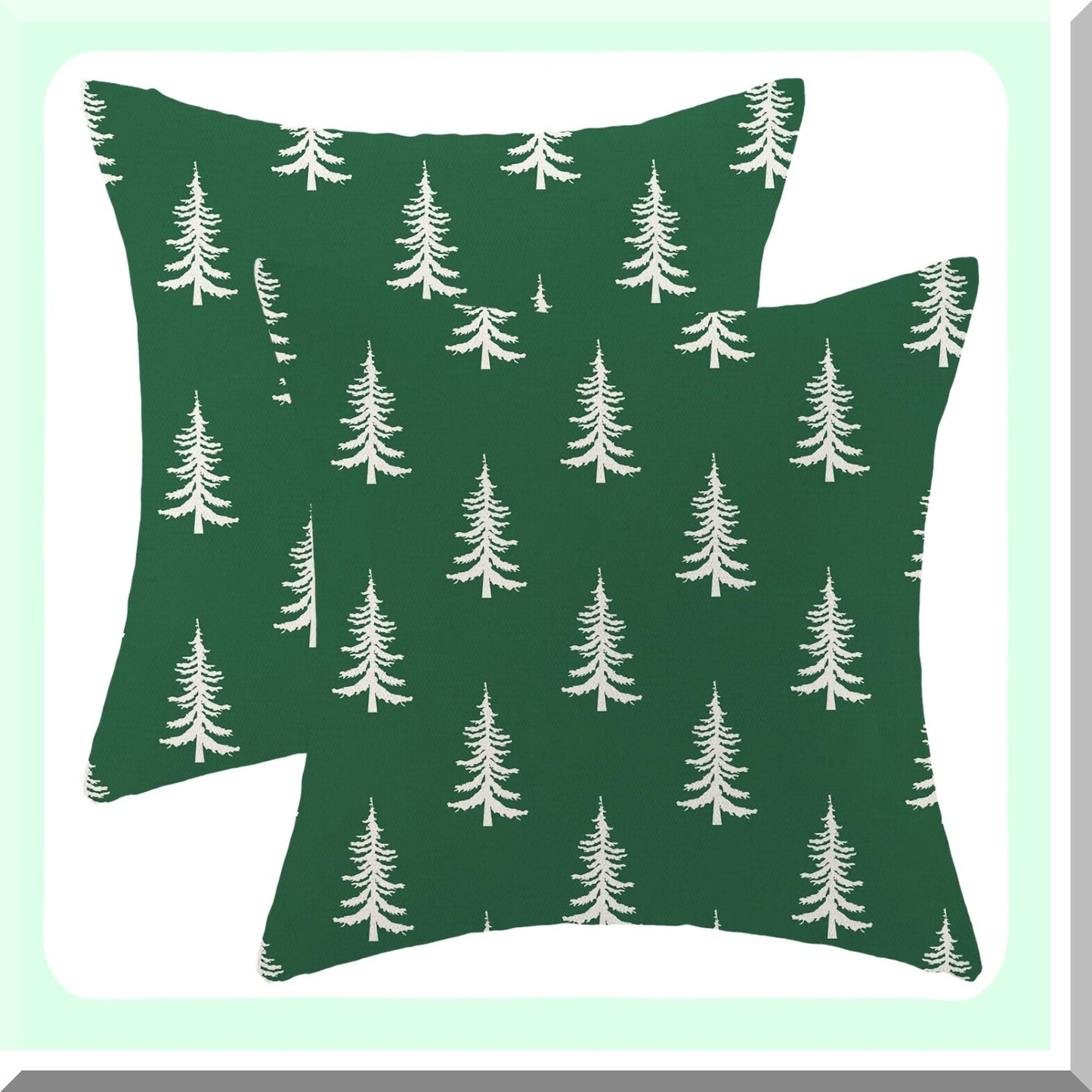 Winter Wonderland Pillow Covers - Set of 2 Green Christmas Tree Decorations Throw Pillow Covers. Perfect for Outdoor Holiday Farmhouse Decor. Cozy up your Home Couch or Sofa with these Linen Square Cushion Cases.