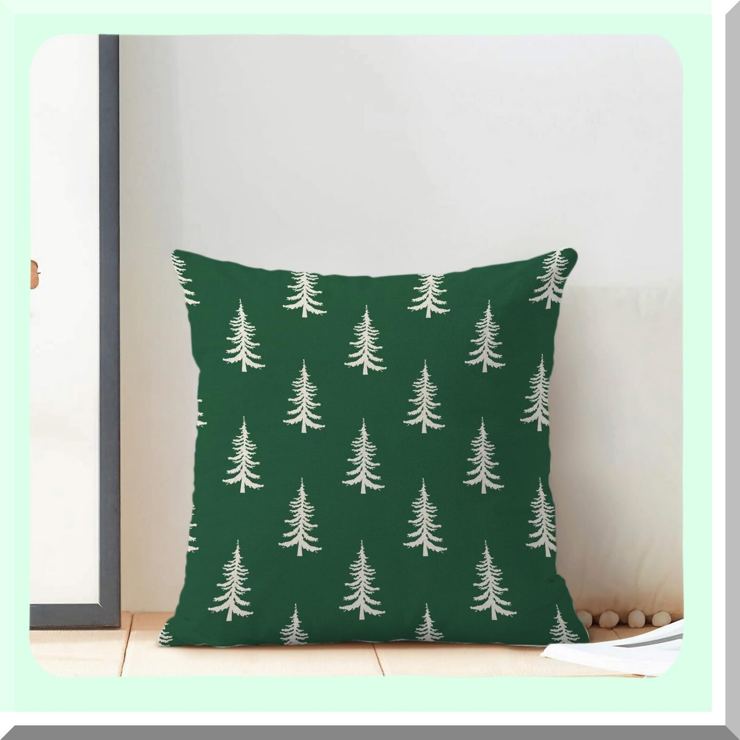 Winter Wonderland Pillow Covers - Set of 2 Green Christmas Tree Decorations Throw Pillow Covers. Perfect for Outdoor Holiday Farmhouse Decor. Cozy up your Home Couch or Sofa with these Linen Square Cushion Cases.