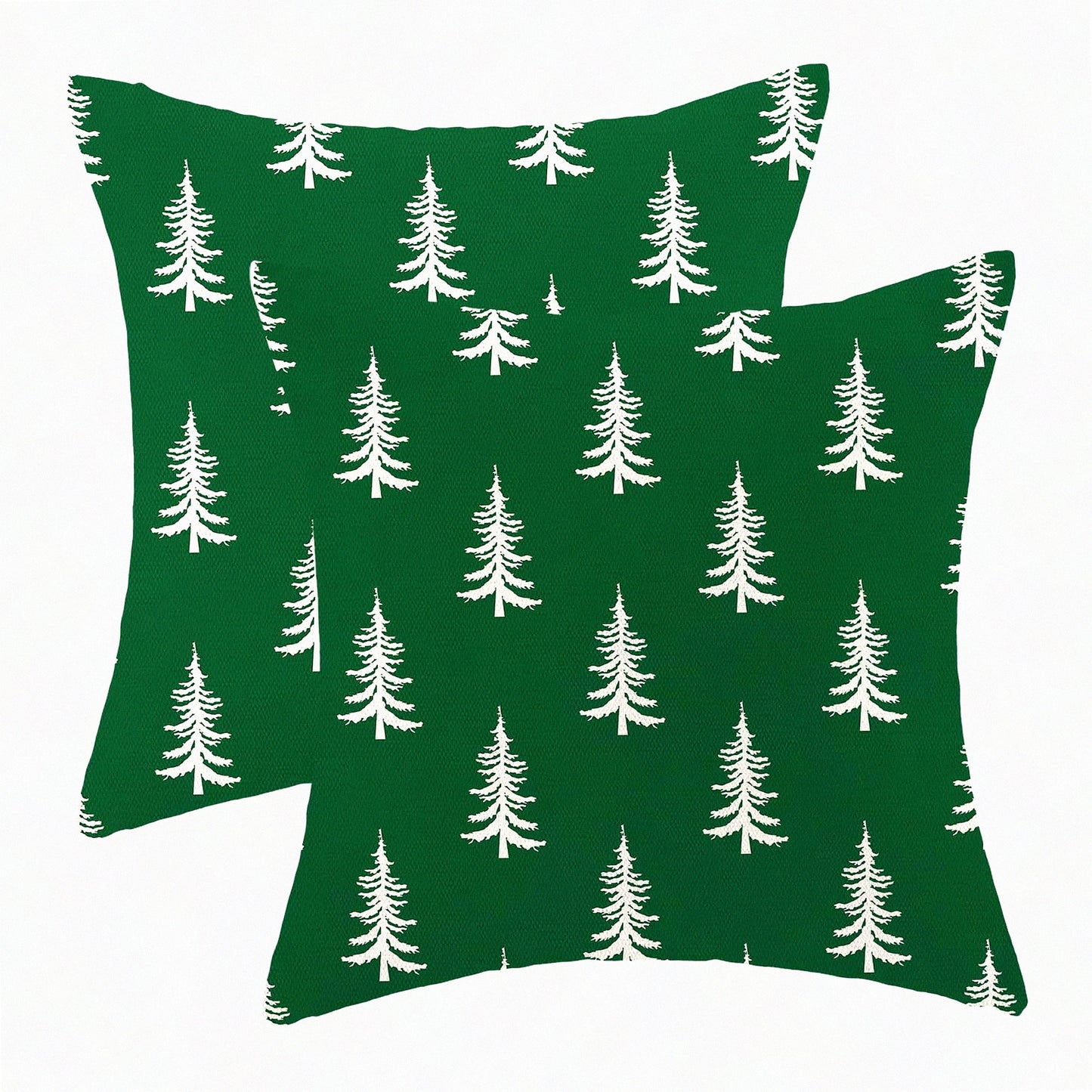 Winter Wonderland Pillow Covers - Set of 2 Green Christmas Tree Decorations Throw Pillow Covers. Perfect for Outdoor Holiday Farmhouse Decor. Cozy up your Home Couch or Sofa with these Linen Square Cushion Cases.