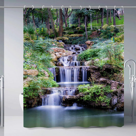 Forest Waterfall Shower Curtain 70x70 Inch