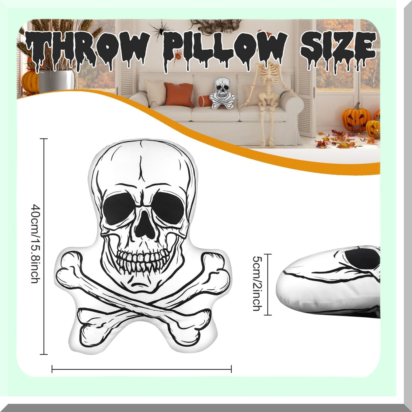 Boneshugger Plush Pillow - 14" Skull Shape Bones Pillow for Room Decor, Funny Hugging Doll Soft Gift for Sofa, Couch, Bed - Unique Room Accent