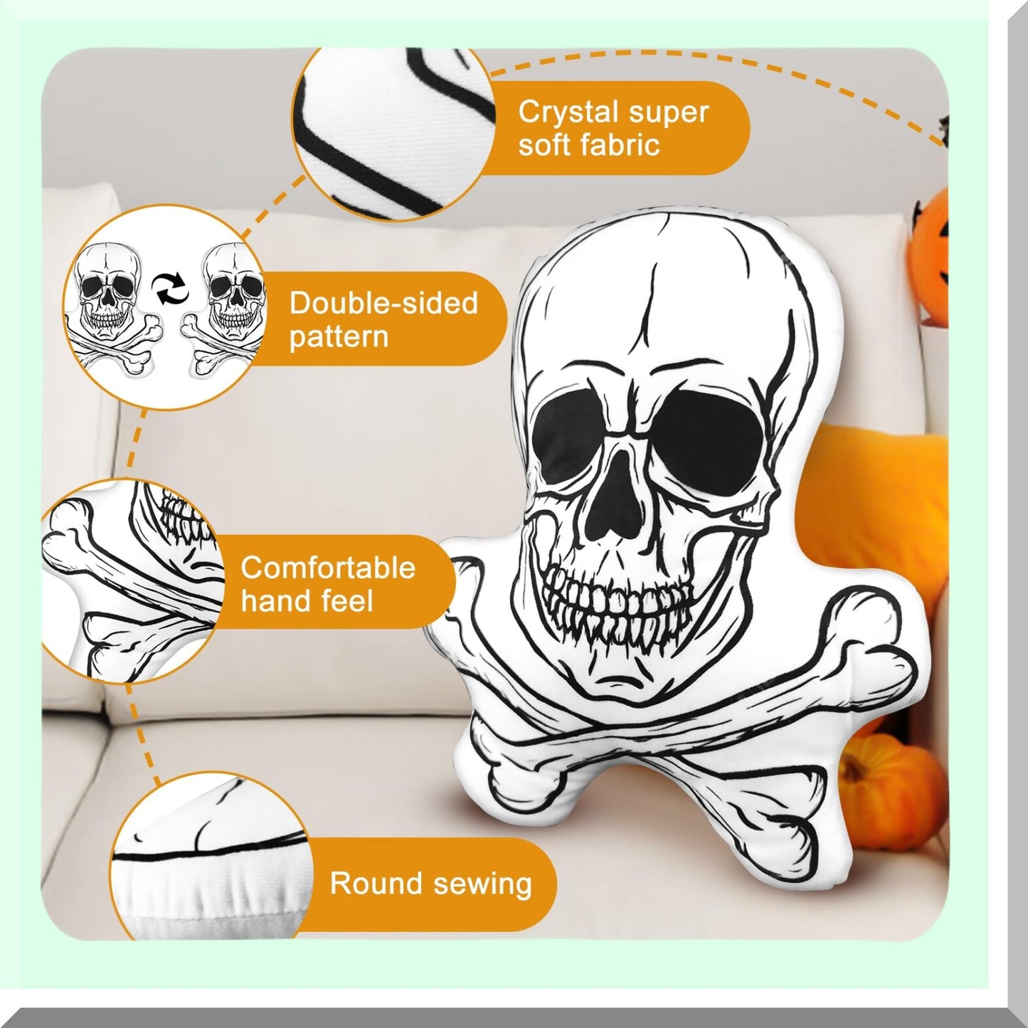 Boneshugger Plush Pillow - 14" Skull Shape Bones Pillow for Room Decor, Funny Hugging Doll Soft Gift for Sofa, Couch, Bed - Unique Room Accent