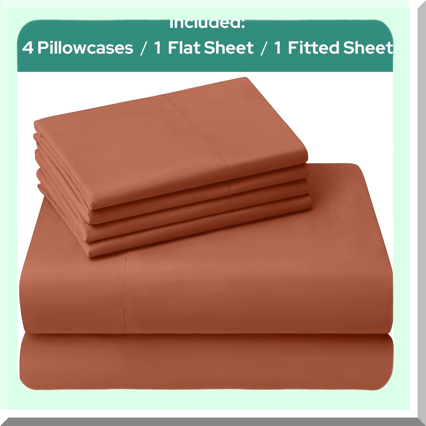 Terracotta Bliss 6-Piece Bedding Set - Queen Size Burnt Orange Sheets, Extra Soft Microfiber, Deep Pocket, Wrinkle & Fade Free - 1800 Thread Count